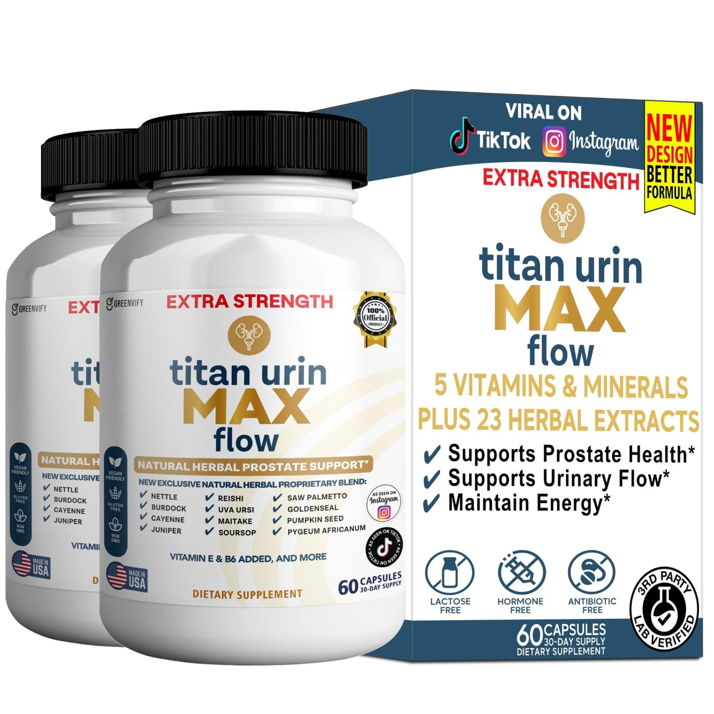 GREENVIFY Titan Urin Max Flow Natural Prostate Supplement 120 Capsules