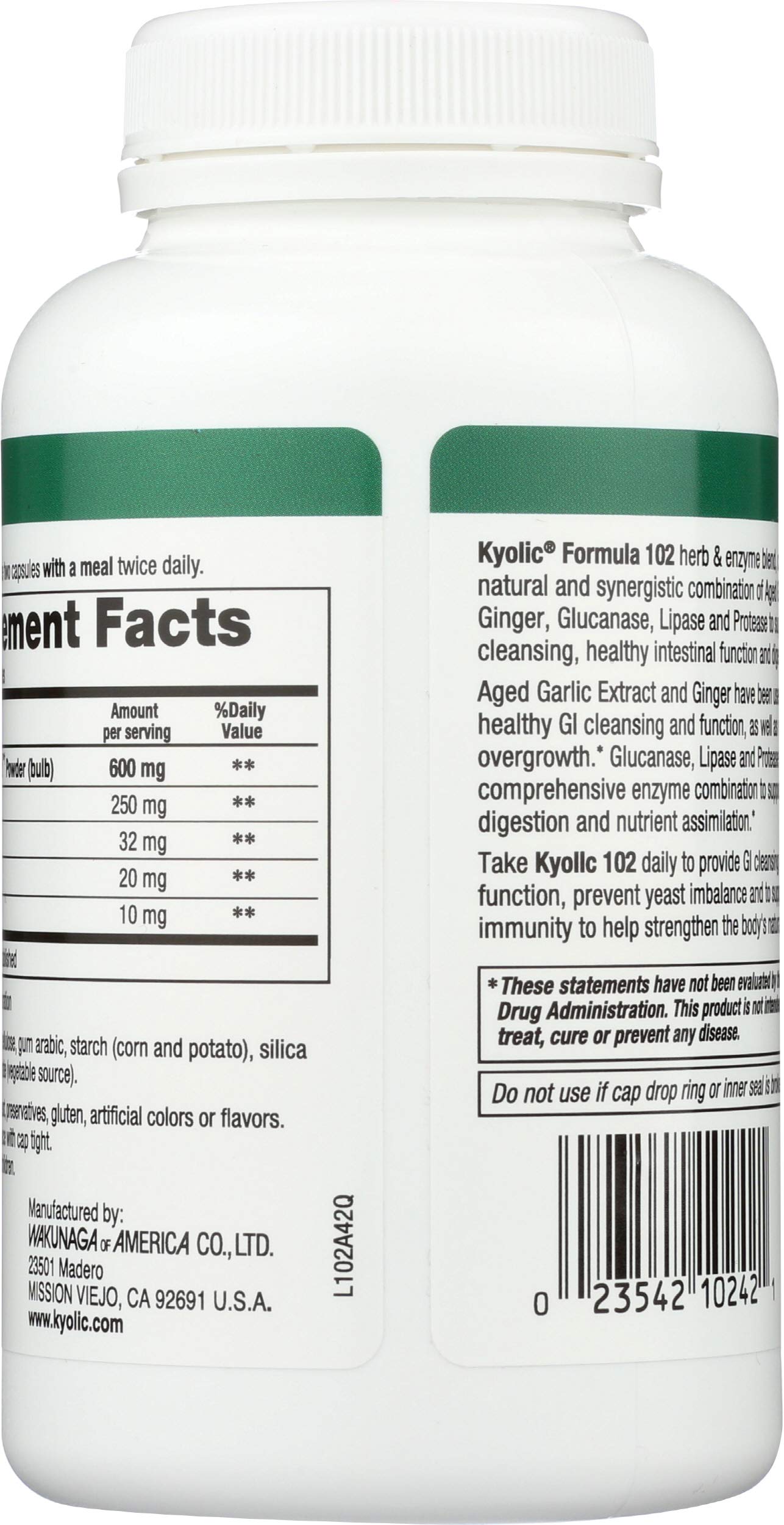Kyolic Aged Garlic Extract, Cleanse & Digestion, Formula 102 Capsules 1 Count