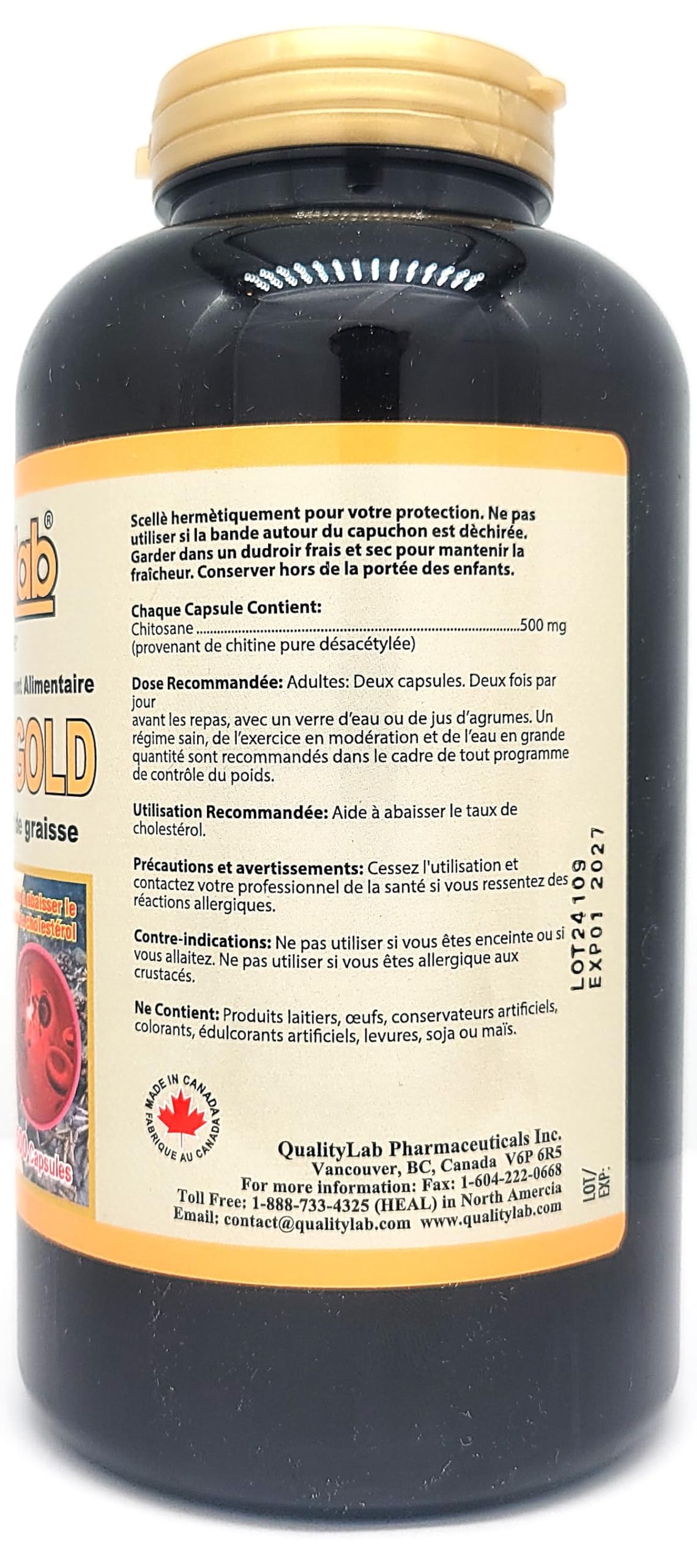 QUALITYLAB Chitosan - Gold 500 mg Capsules, 500 Count