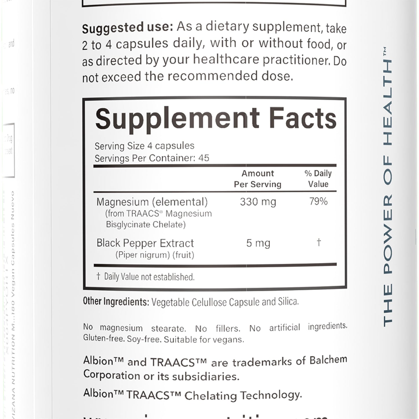 Vizana Nutrition Magnesium Bisglycinate 100% Pure Albion TRAACS Chelate 330mg Elemental Magnesium, 180 Capsules