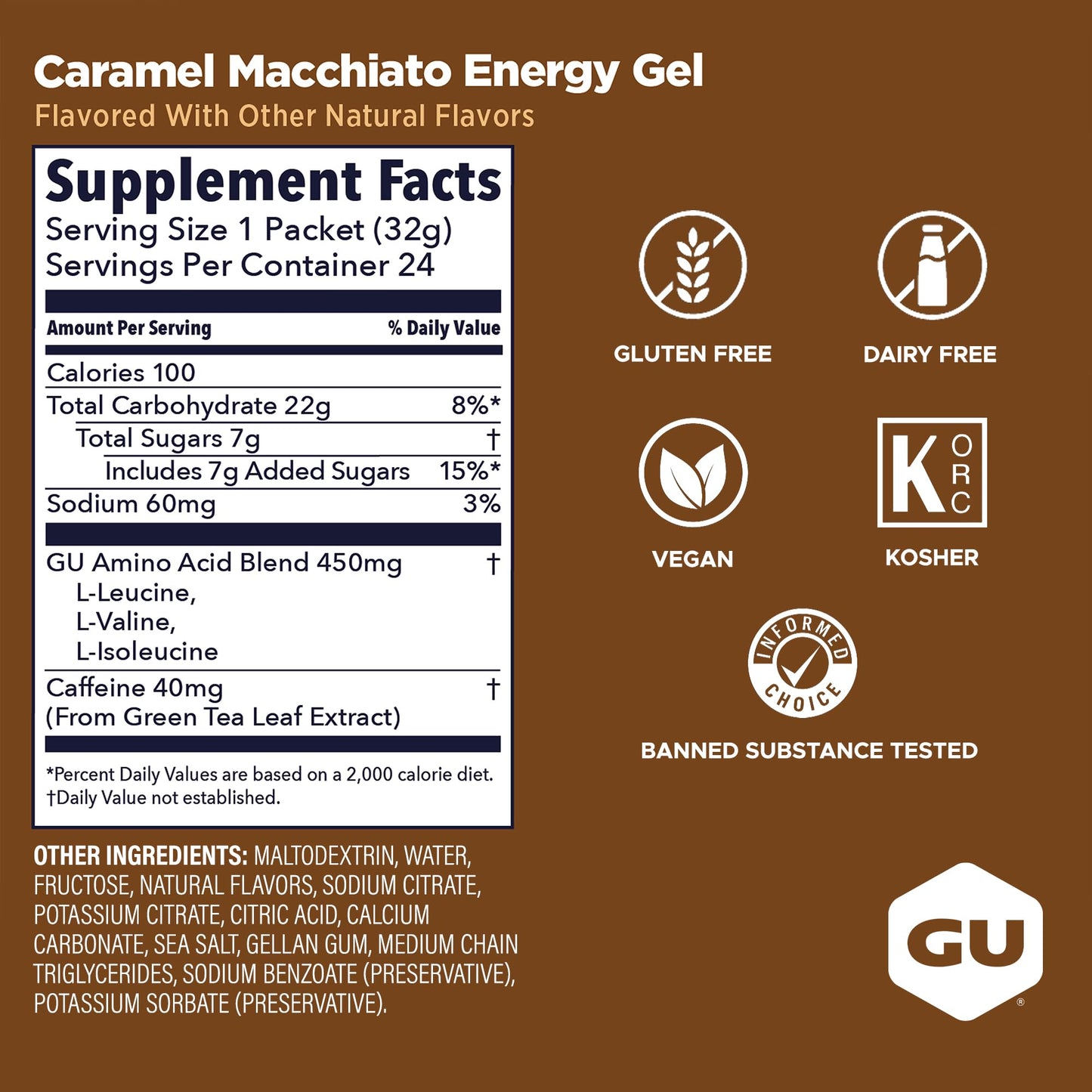 GU Energy Original Sports Nutrition Energy Gel, Caramel Macchiato, 24 Count Box
