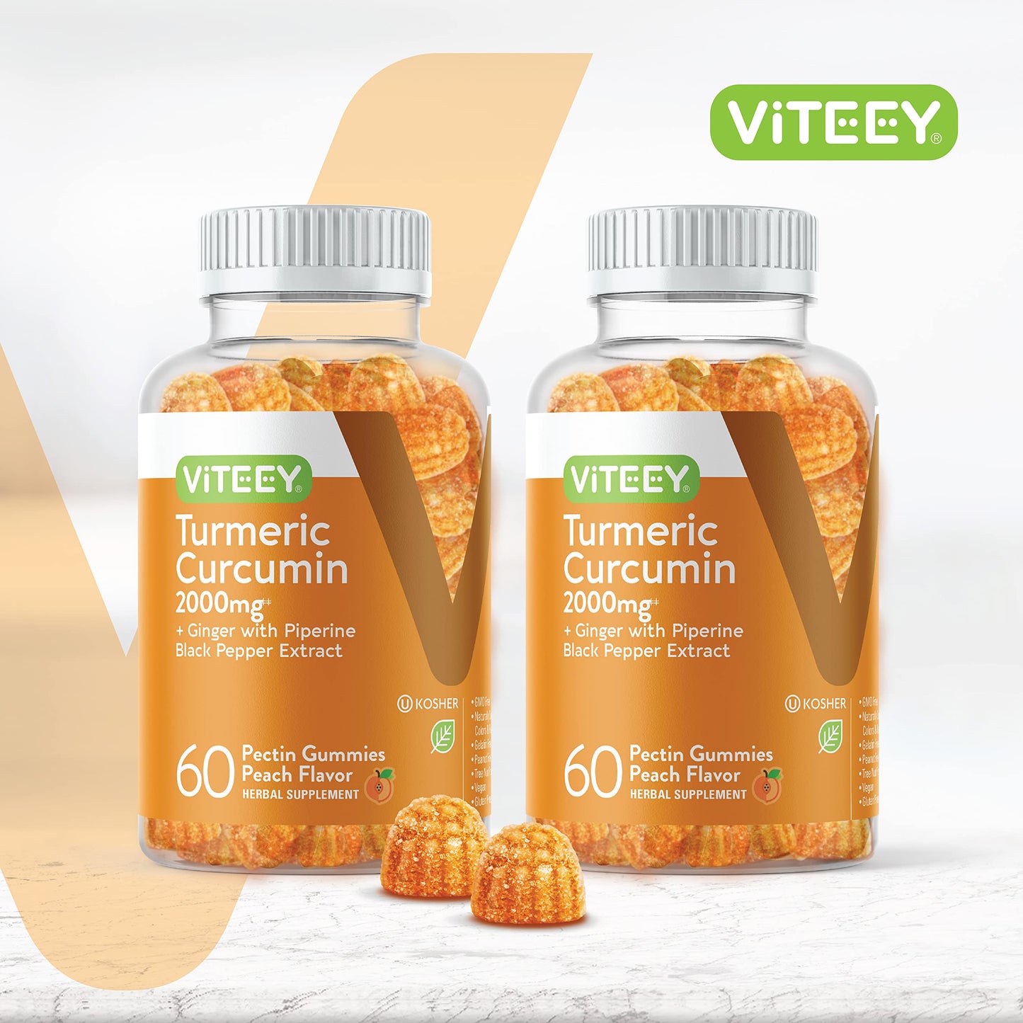 Viteey Turmeric Gummies with Turmeric Curcumin, Ginger & Black Pepper Extract Gummy 120 Count