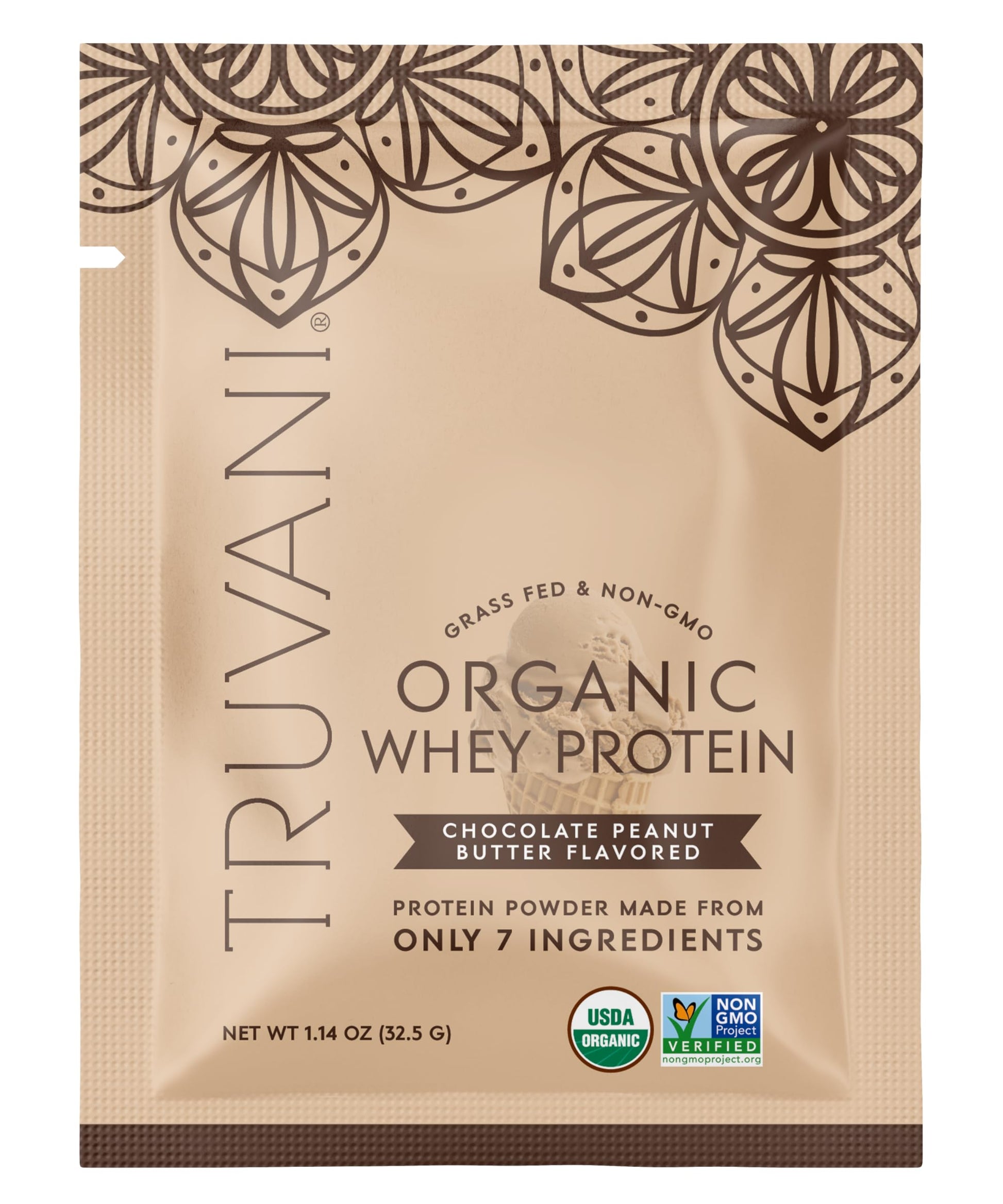 Truvani Organic Whey Protein Powder, Chocolate Peanut Butter, 1.14 Ounce