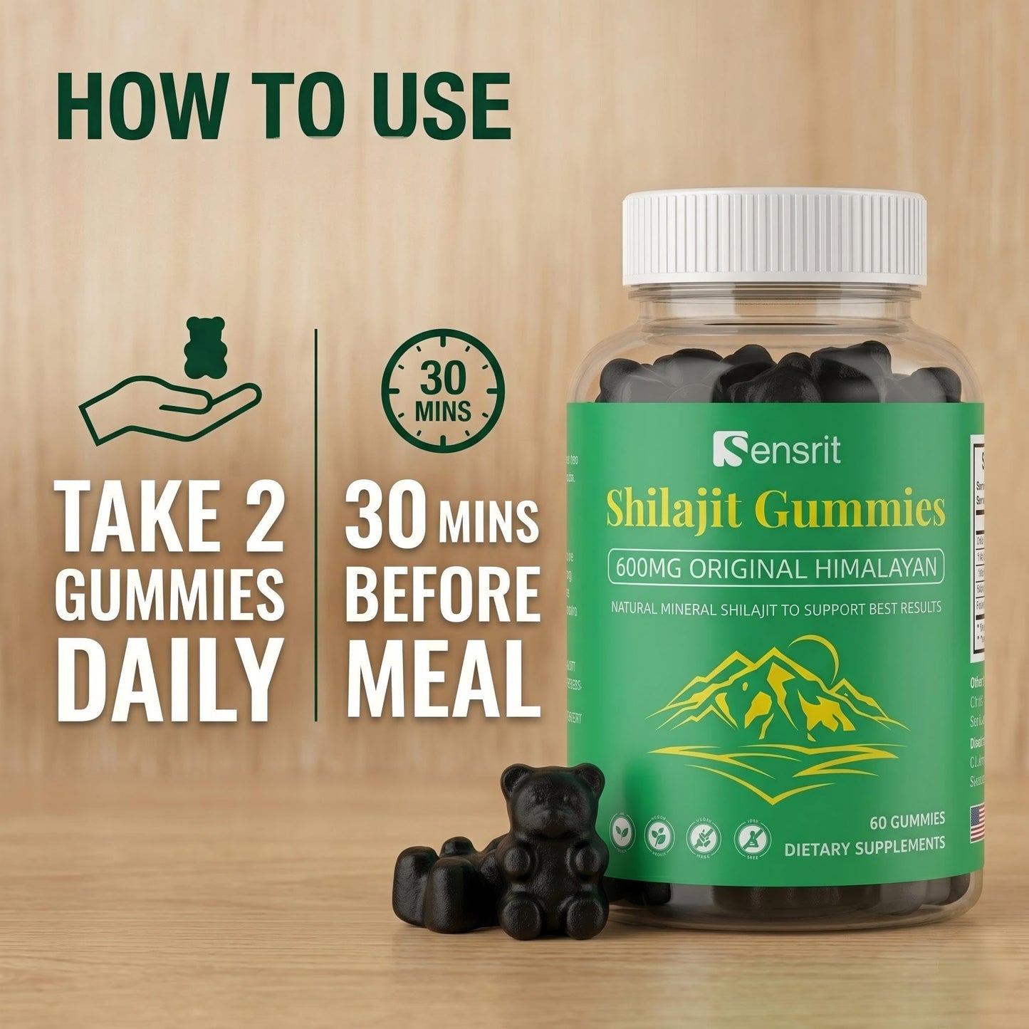 Sensrit Himalayan Shilajit Gummies 600mg, 60 Gummies