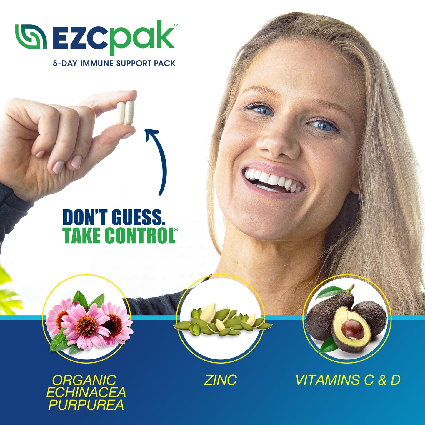 EZC Pak 5-Day Immune System Booster Echinacea Vitamin C & D Zinc Capsules, 2-Pack