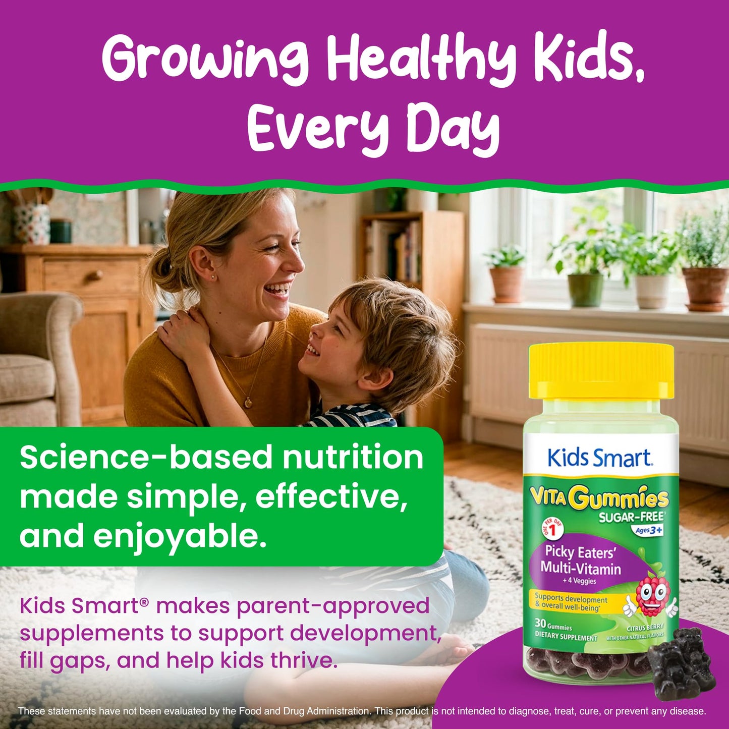 KIDS SMART Picky Eaters Multivitamin + Veggies Gummies Daily Wellbeing Chewable, 30 Count