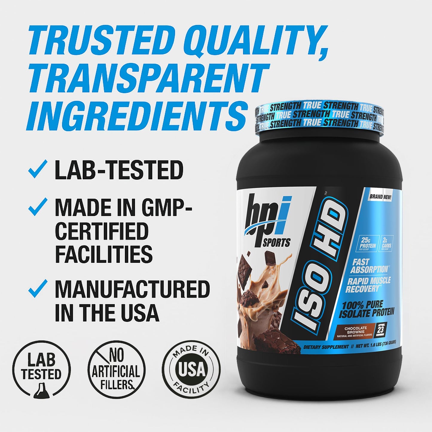 BPI Sports ISO HD Isolate Protein Powder – 100% Whey Isolate, Chocolate Brownie, 1.6 lb