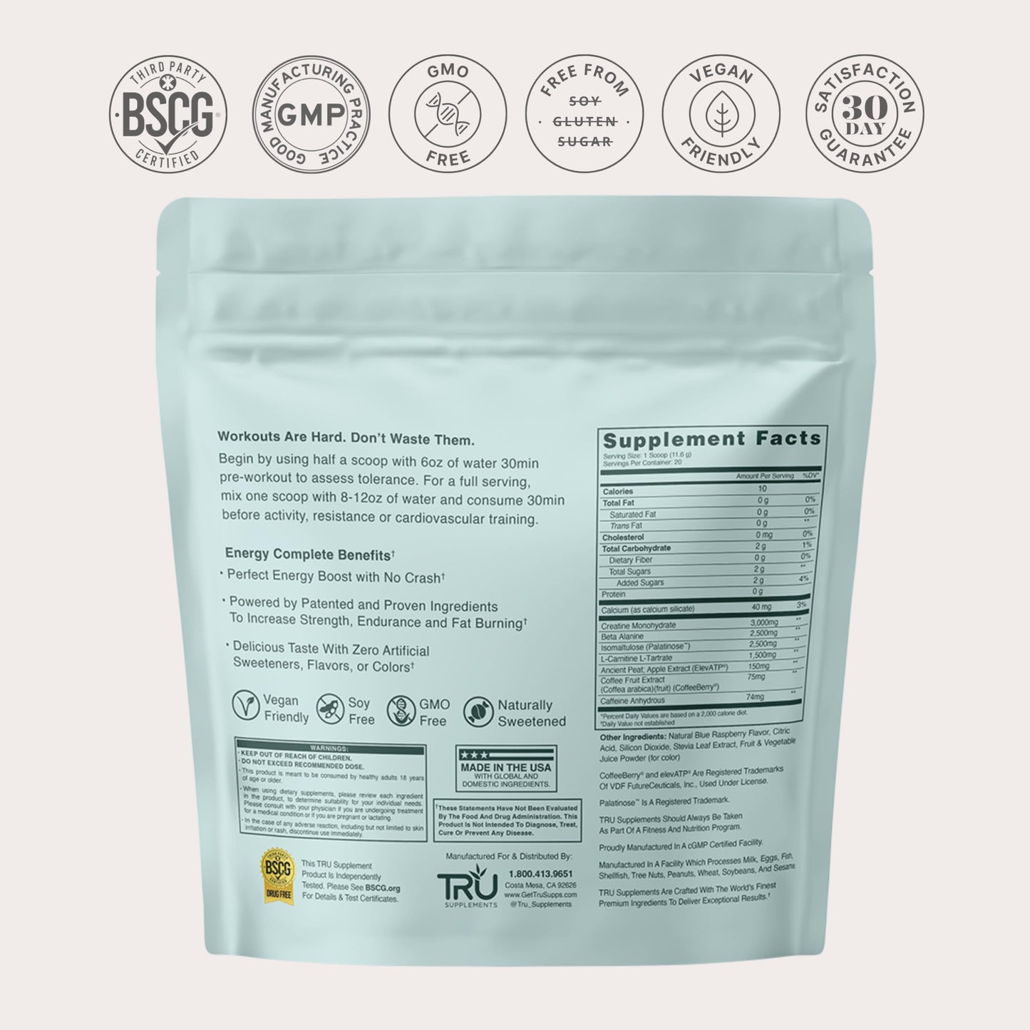 TRU Supplements Energy Pre Workout Training Formula Powder 8.89 oz