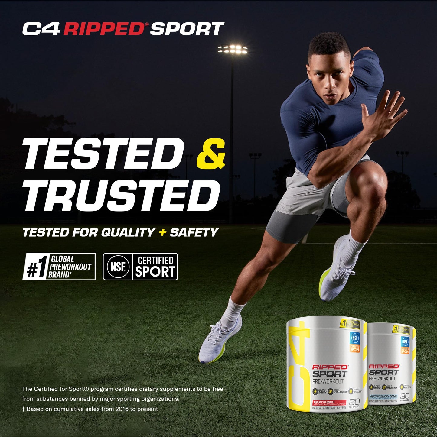 C4 Ripped Sport Pre Workout Powder Arctic Snow Cone, 7.4 oz, 30 Servings