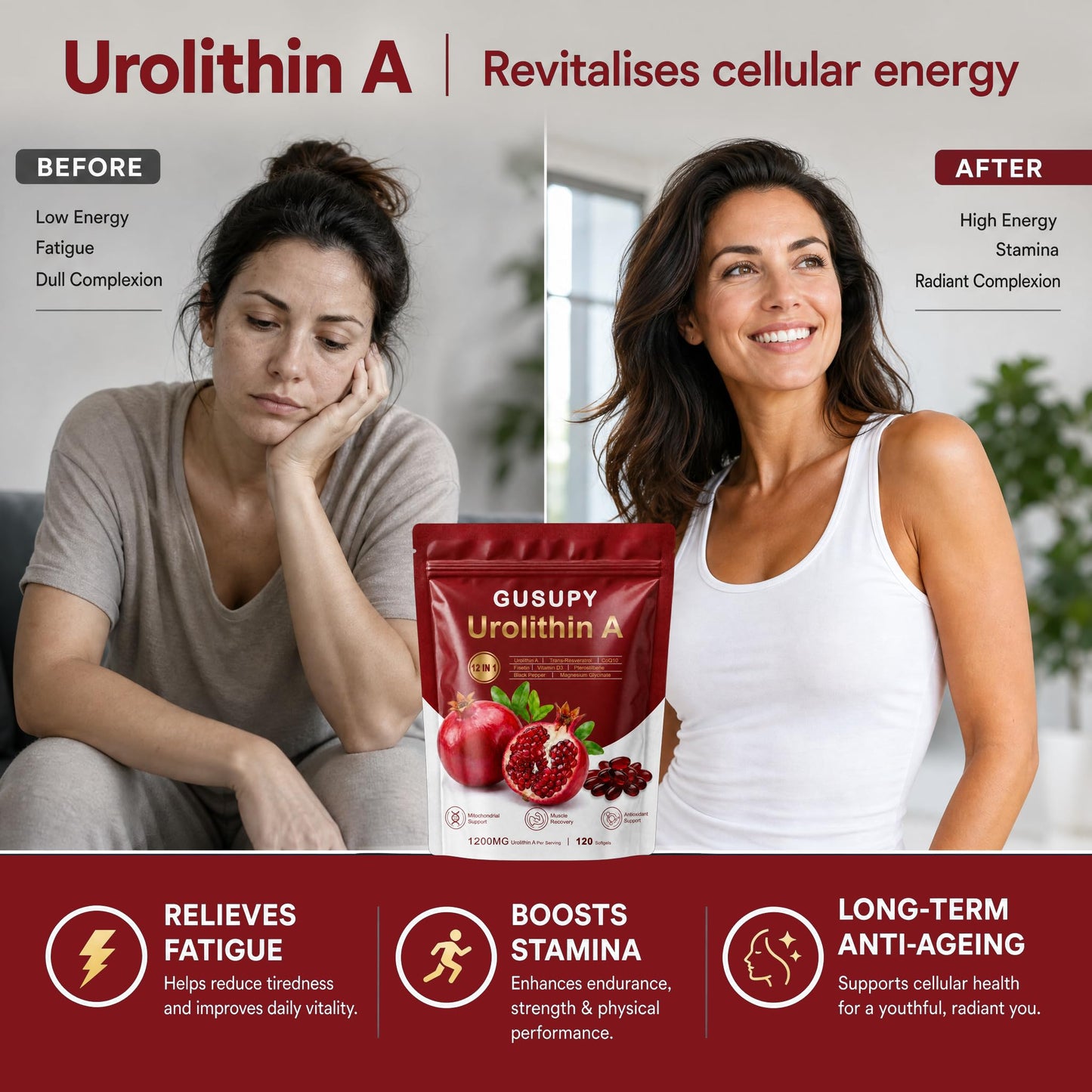GUSUPY Urolithin A Complex Supplement Softgel, 120 Count
