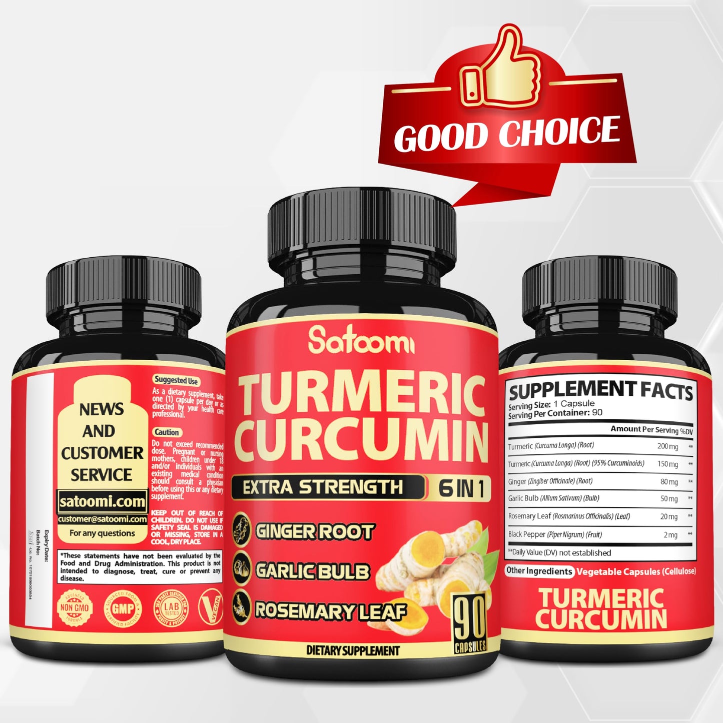 Satoomi 6in1 Turmeric Curcumin Supplement Capsules, 90 Capsules
