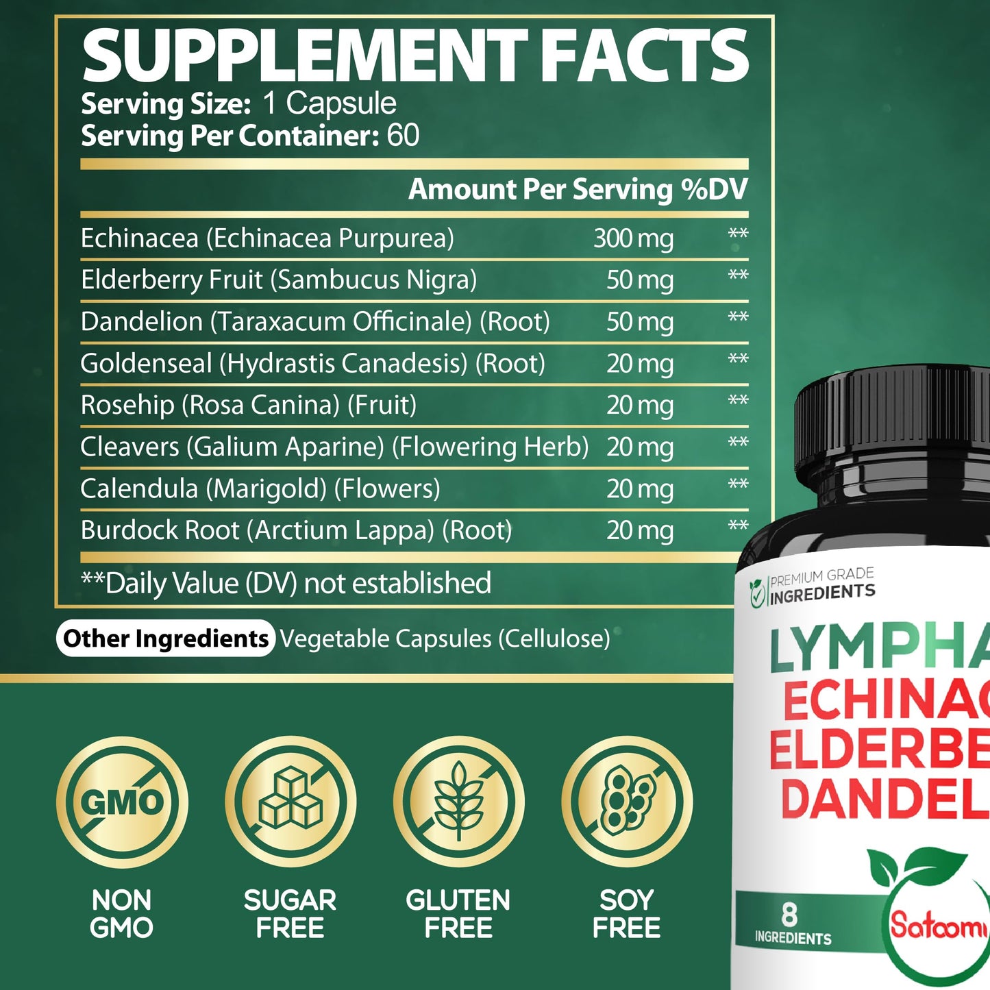 Satoomi 8in1 Lymphatic Drainage Capsules, 60 Count