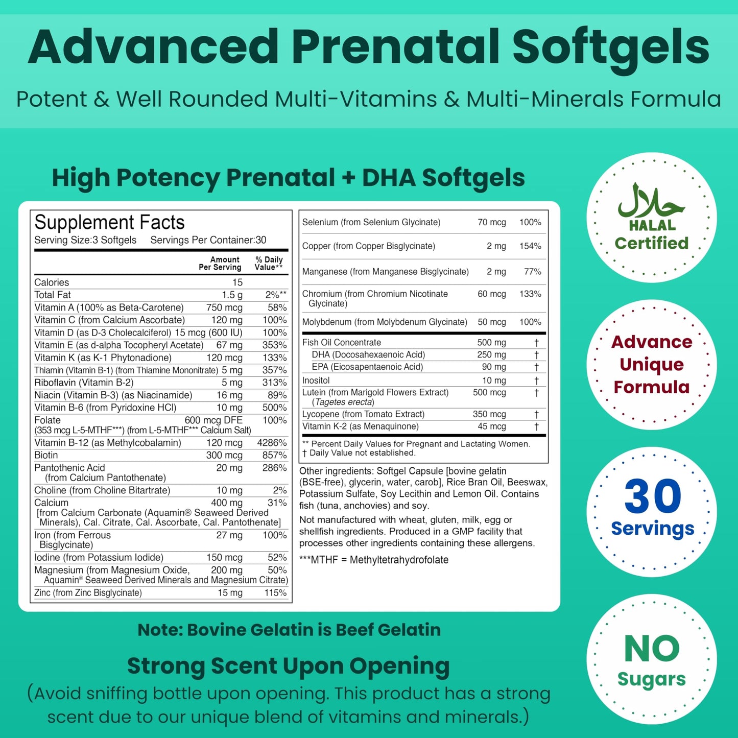 SHIFAA NUTRITION Prenatal Vitamins with DHA and Folic Acid 90 Softgels