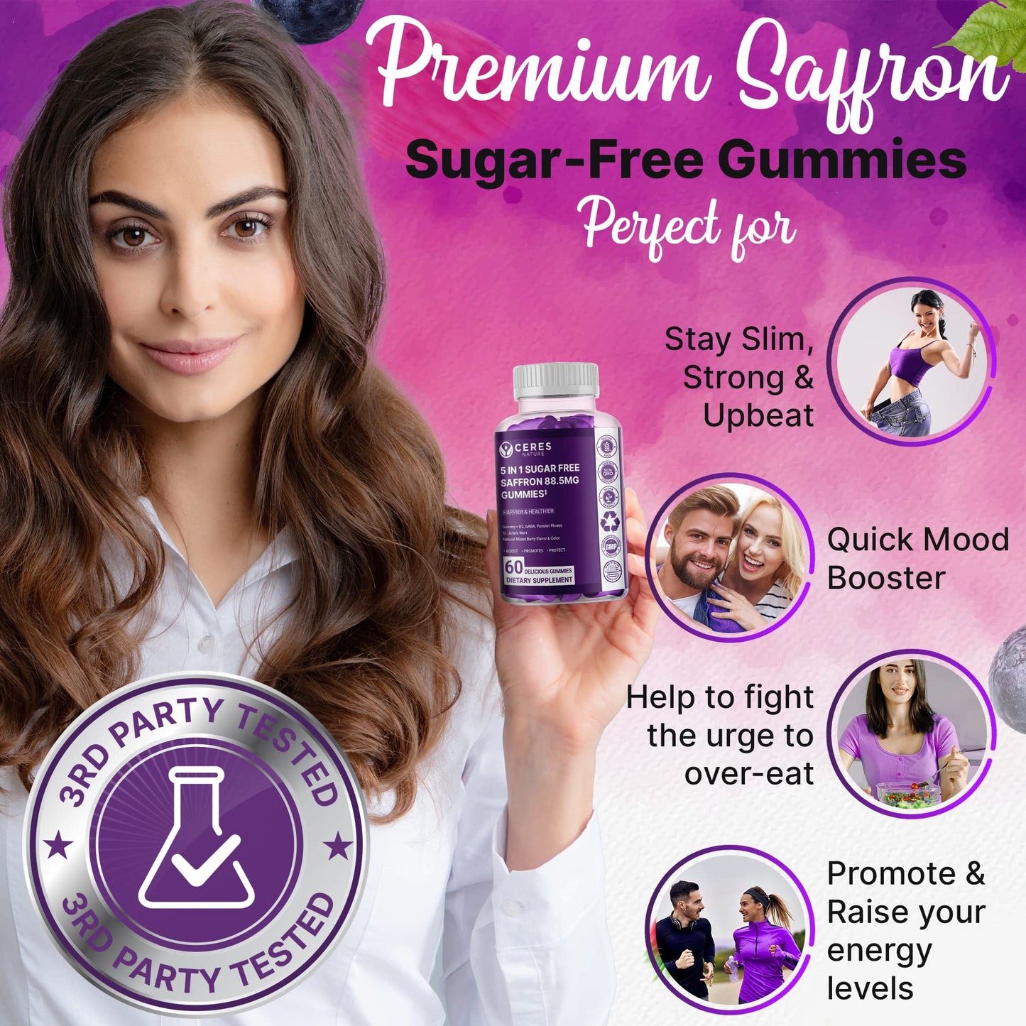 Ceres Nature Premium Saffron Extract 88.5mg Gummies 60 Count