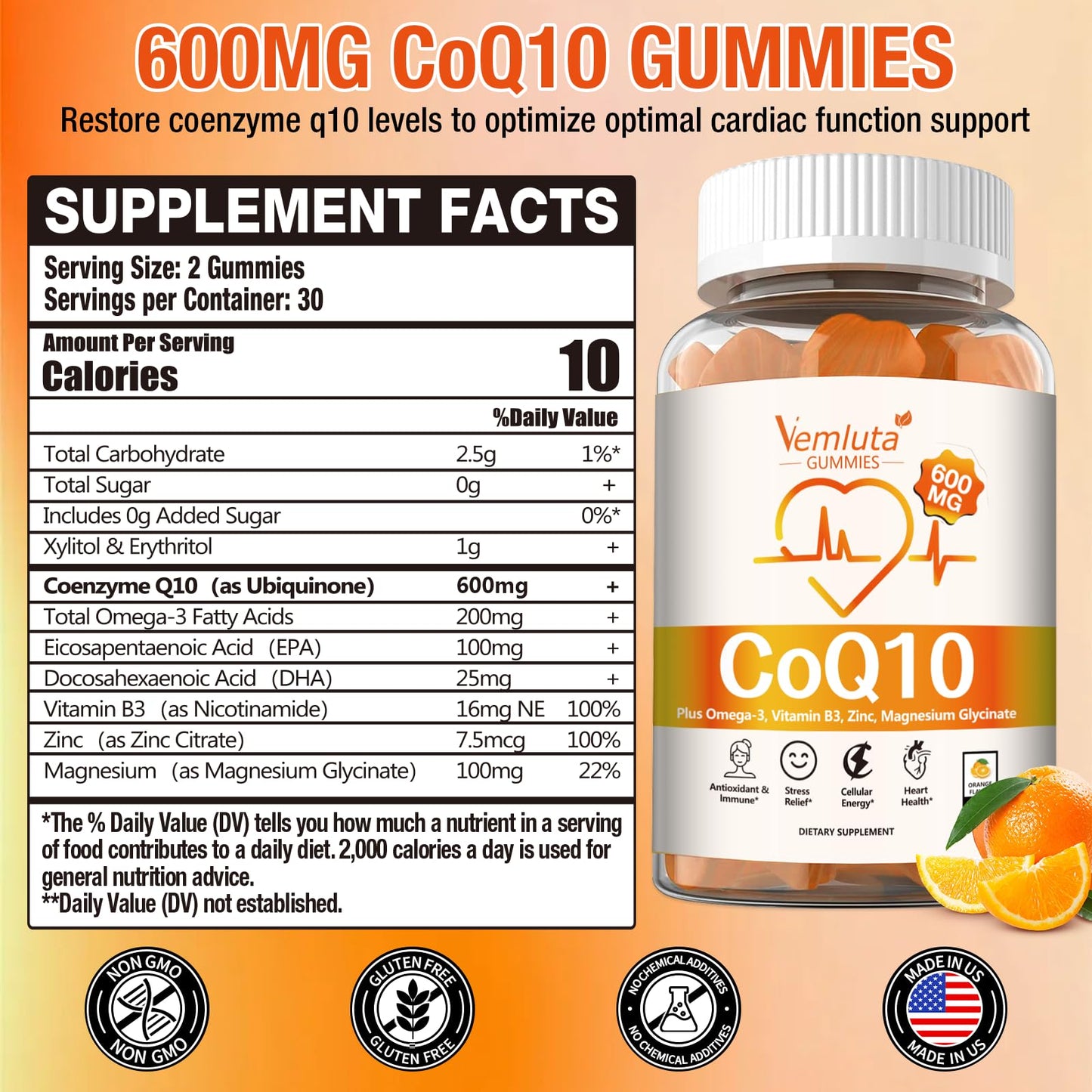 Vemluta CoQ10 Gummies 600mg, 60 Count