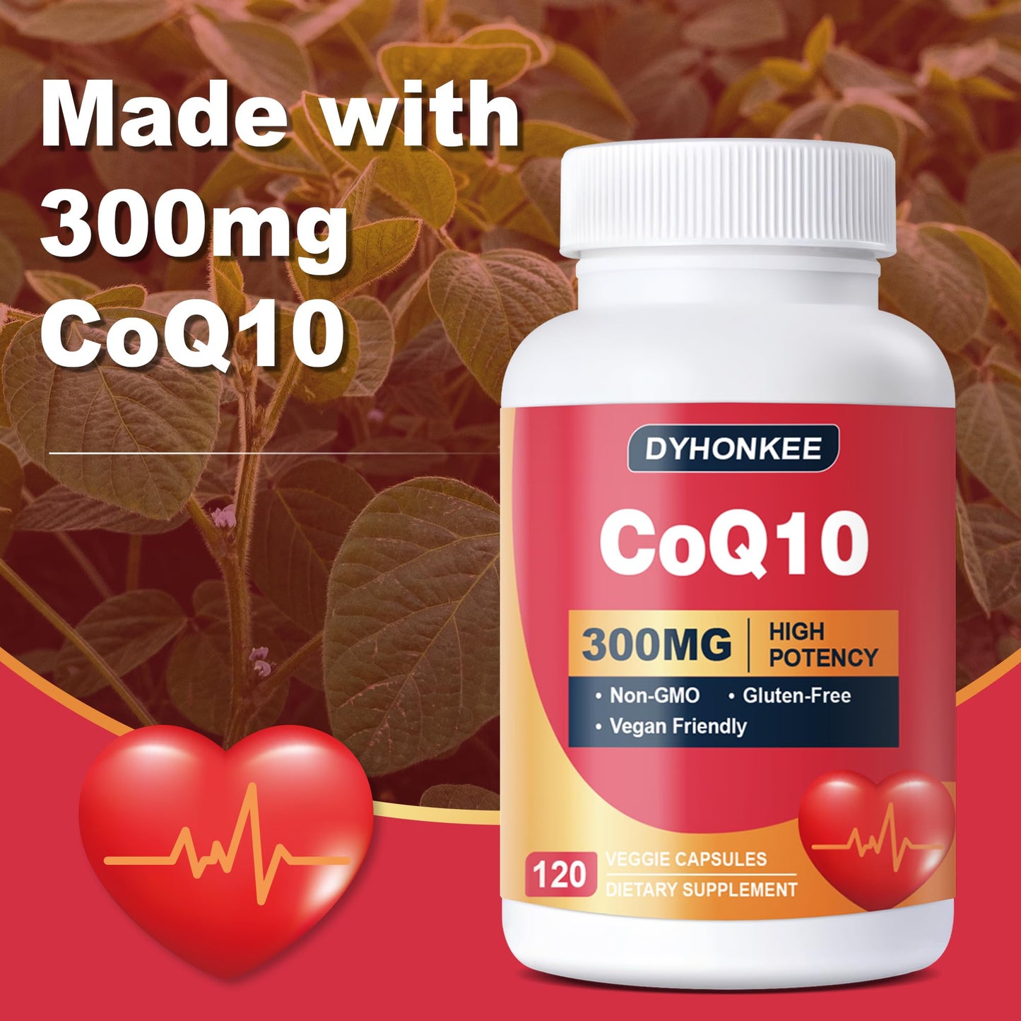 Generic DYHONKEE CoQ10 Supplement 300mg with PQQ, Powerful Formula for Energy Support, Enhanced Absorption, 120 Capsules