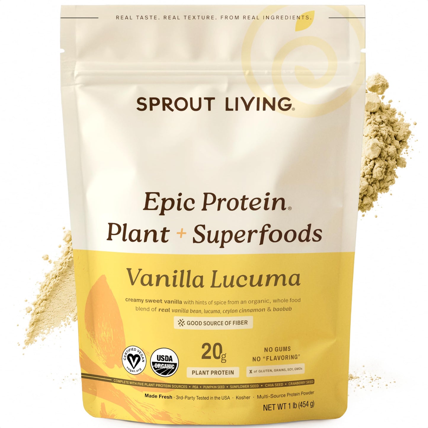 Sprout Living Epic Protein Powder, Plant Based Protein & Superfoods, Vanilla Lucuma, 16 Servings
