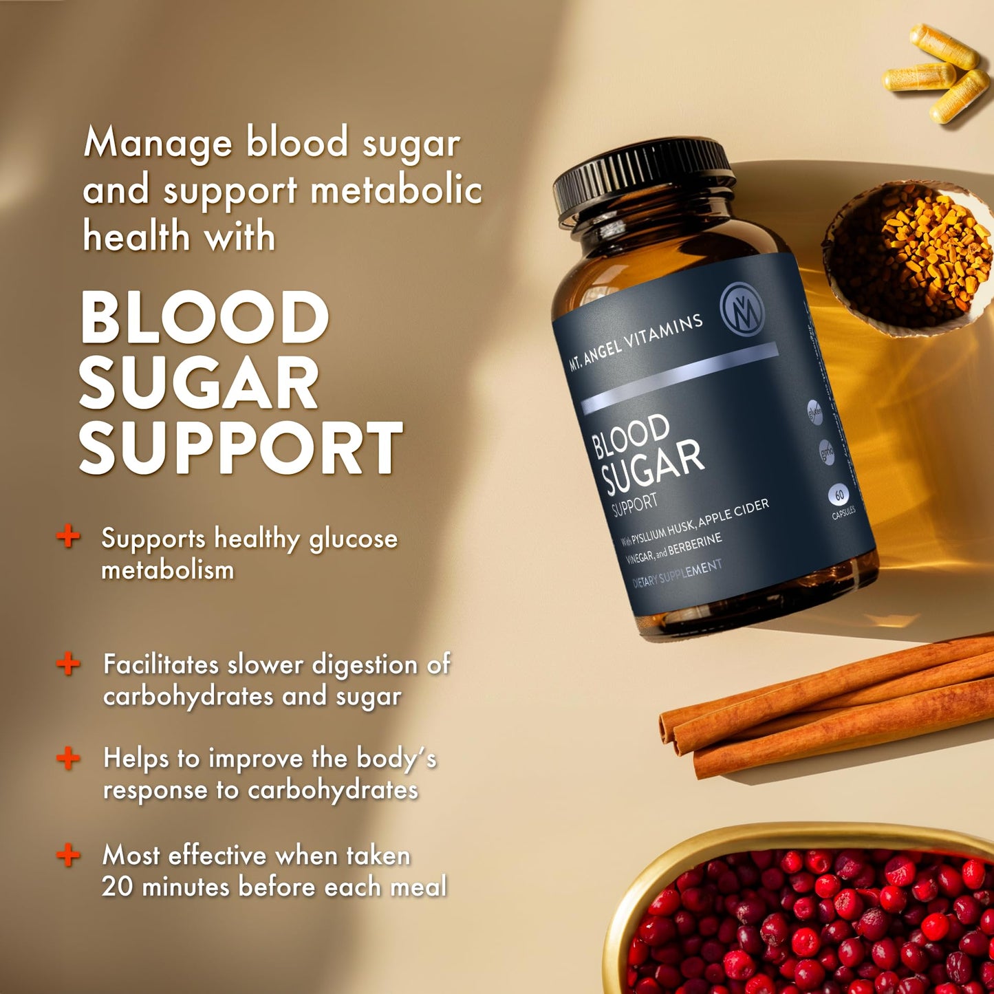 Mt. Angel Vitamins Blood Sugar Support Supplement Capsule 60 Capsules