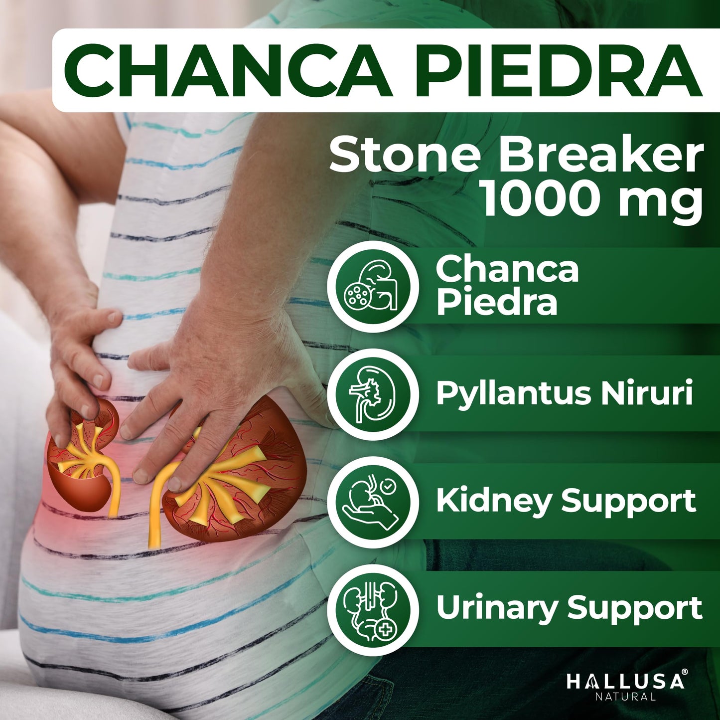 Hallusa Natural HallChancapiedra - Chanca Piedra Stone Breaker Capsules 1000mg, Kidney, Urinary, Bladder & Gallbladder Support Supplement, Non-GMO, 60 Capsules