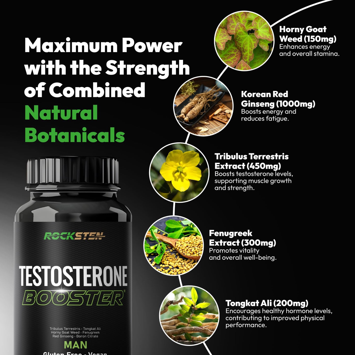 RockSten Testosterone Booster Capsules 120 Count