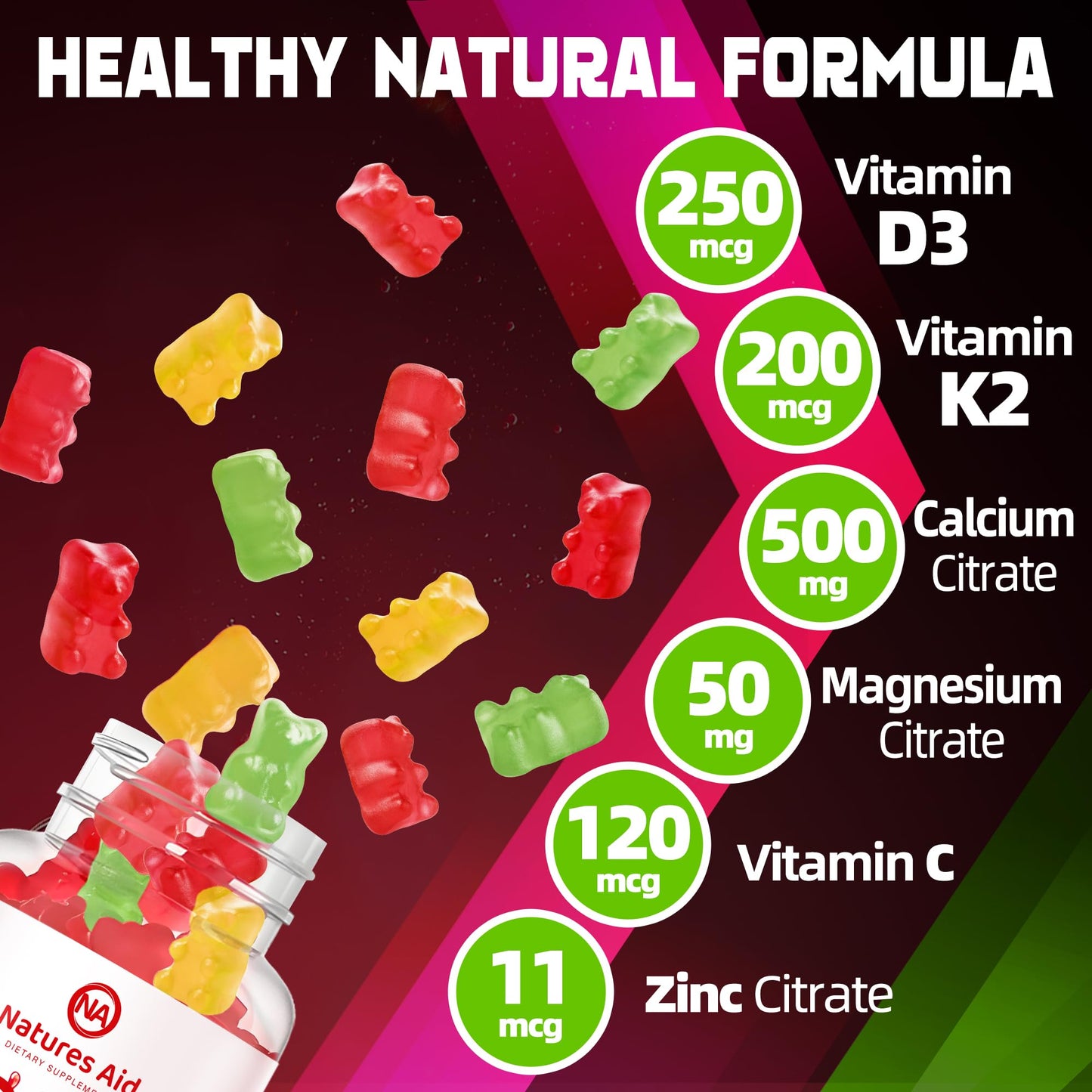 Natures aid Vitamin D3 and K2 Gummies 120