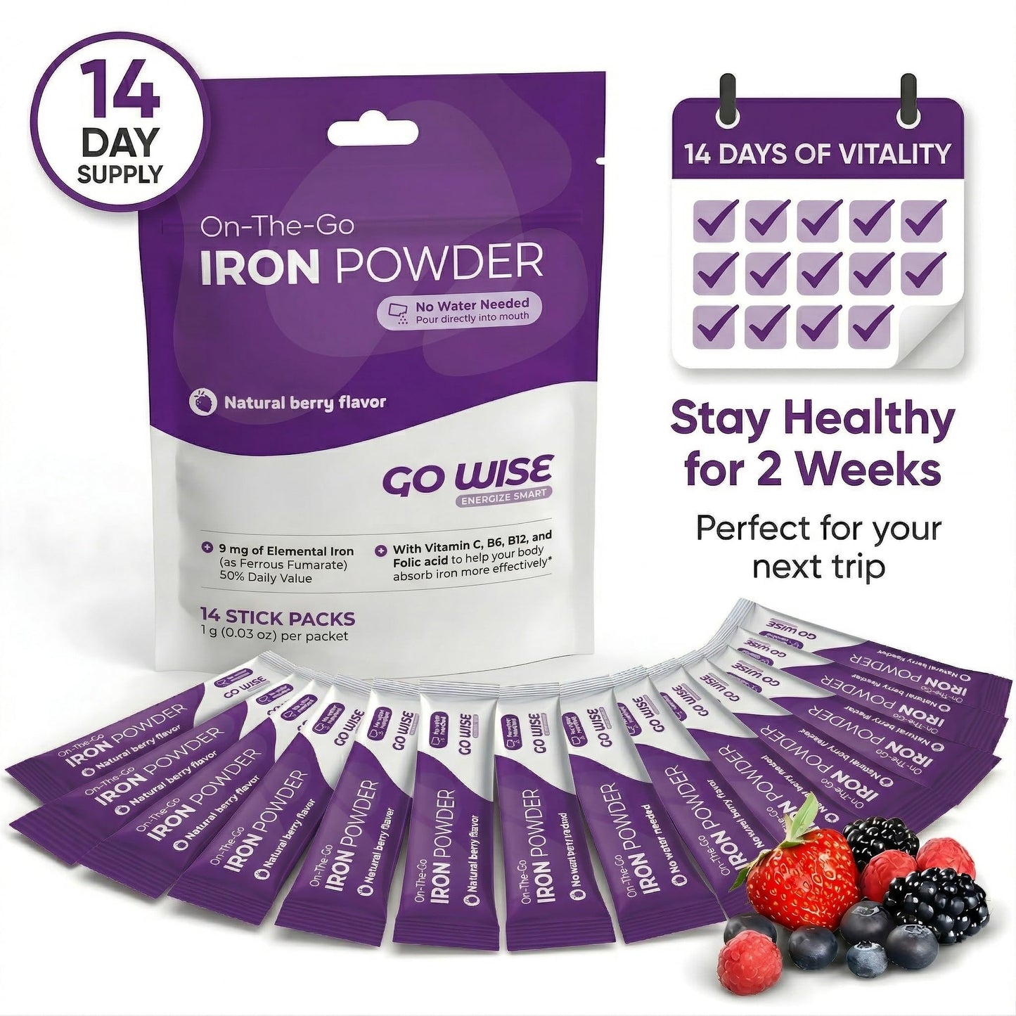 Go Wise Gentle Iron Powder Supplement, 14 Sticks