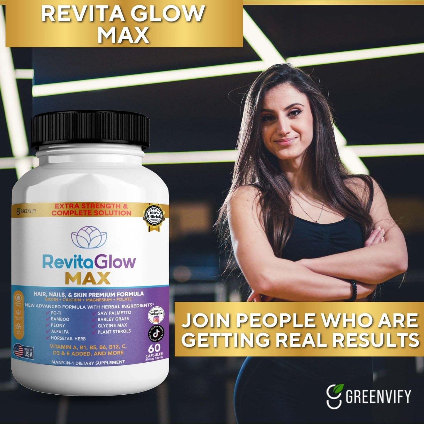 GREENVIFY RevitaGlow Max Hair, Nails & Skin Premium Formula 60 Capsules