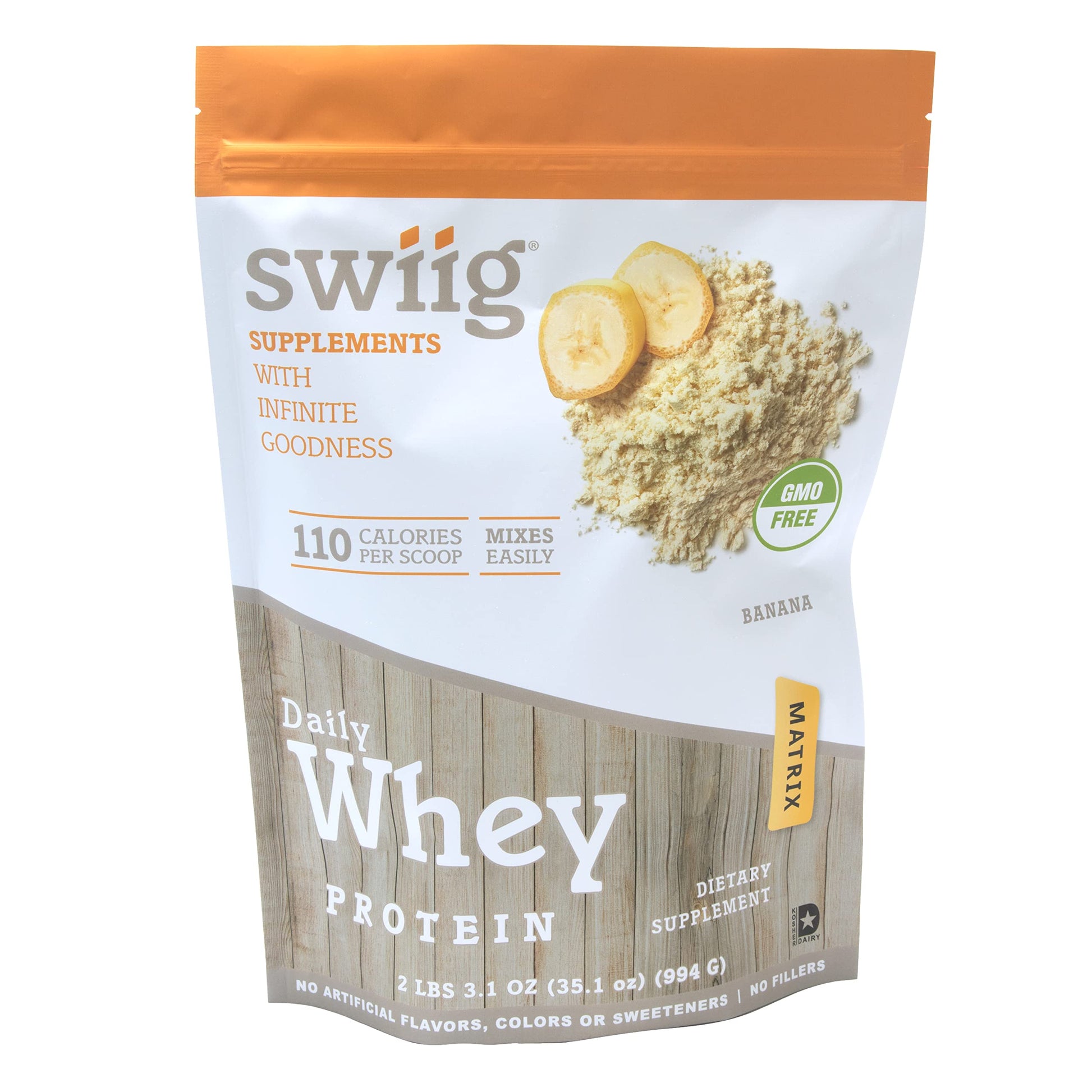swiig Premium Daily Whey Protein Powder, Banana, 2.2 lb