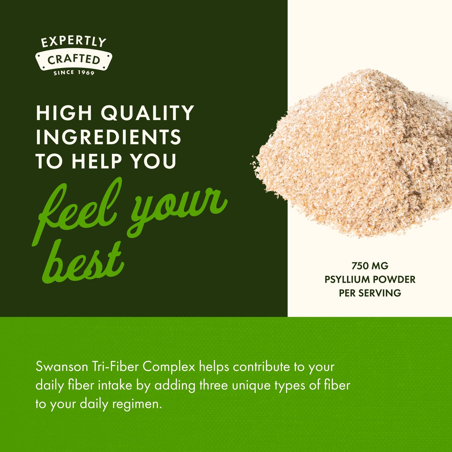 Swanson Tri-Fiber Complex Digestive Health Supplement Made with Psyllium, Oat Bran, and Apple Pectin Capsule, 100