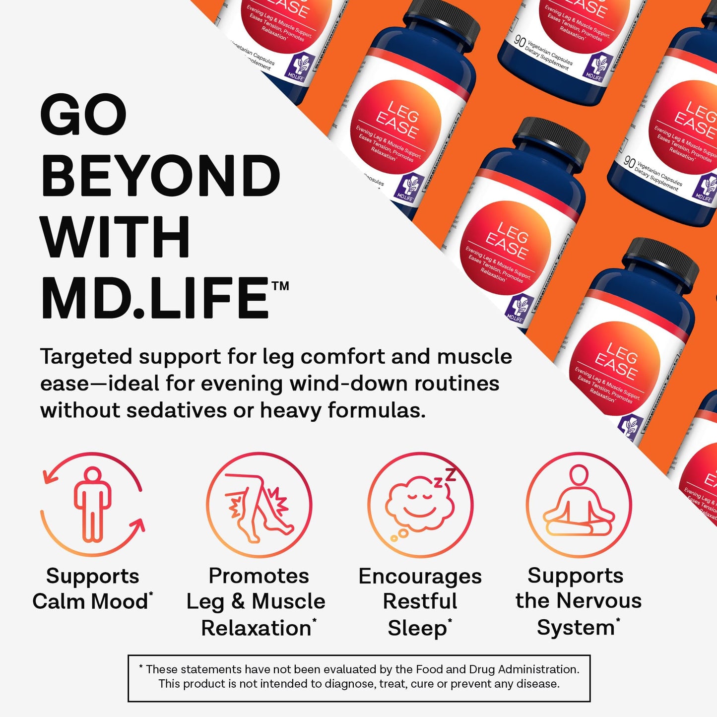 MD.LIFE LegEase Herbal Muscle and Leg Relaxation Capsules, 90 Count