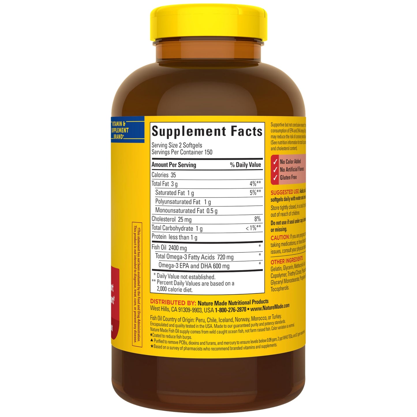 Nature Made Burp Less Fish Oil Omega 3 1200 mg Softgels, 300 Count