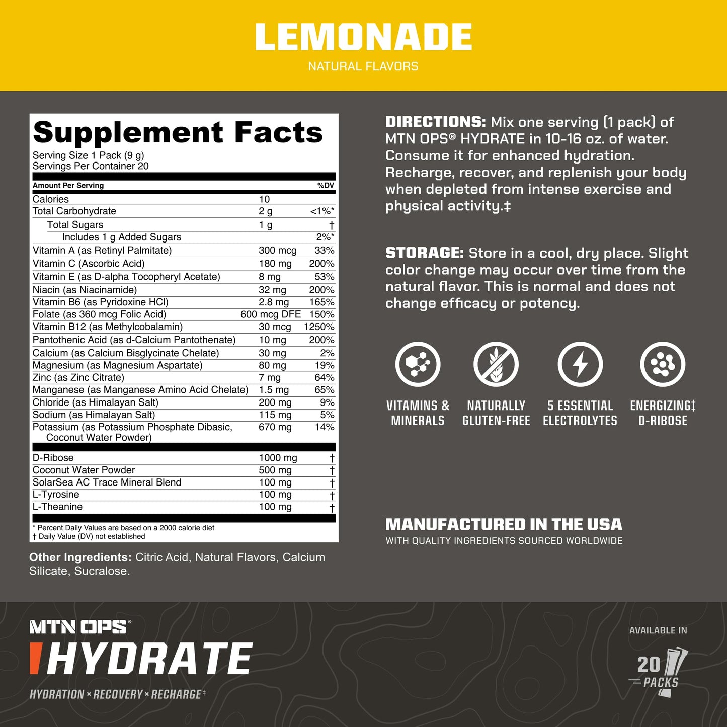 MTN OPS Hydrate Sugar Free Electrolyte Packets Powder 6.1