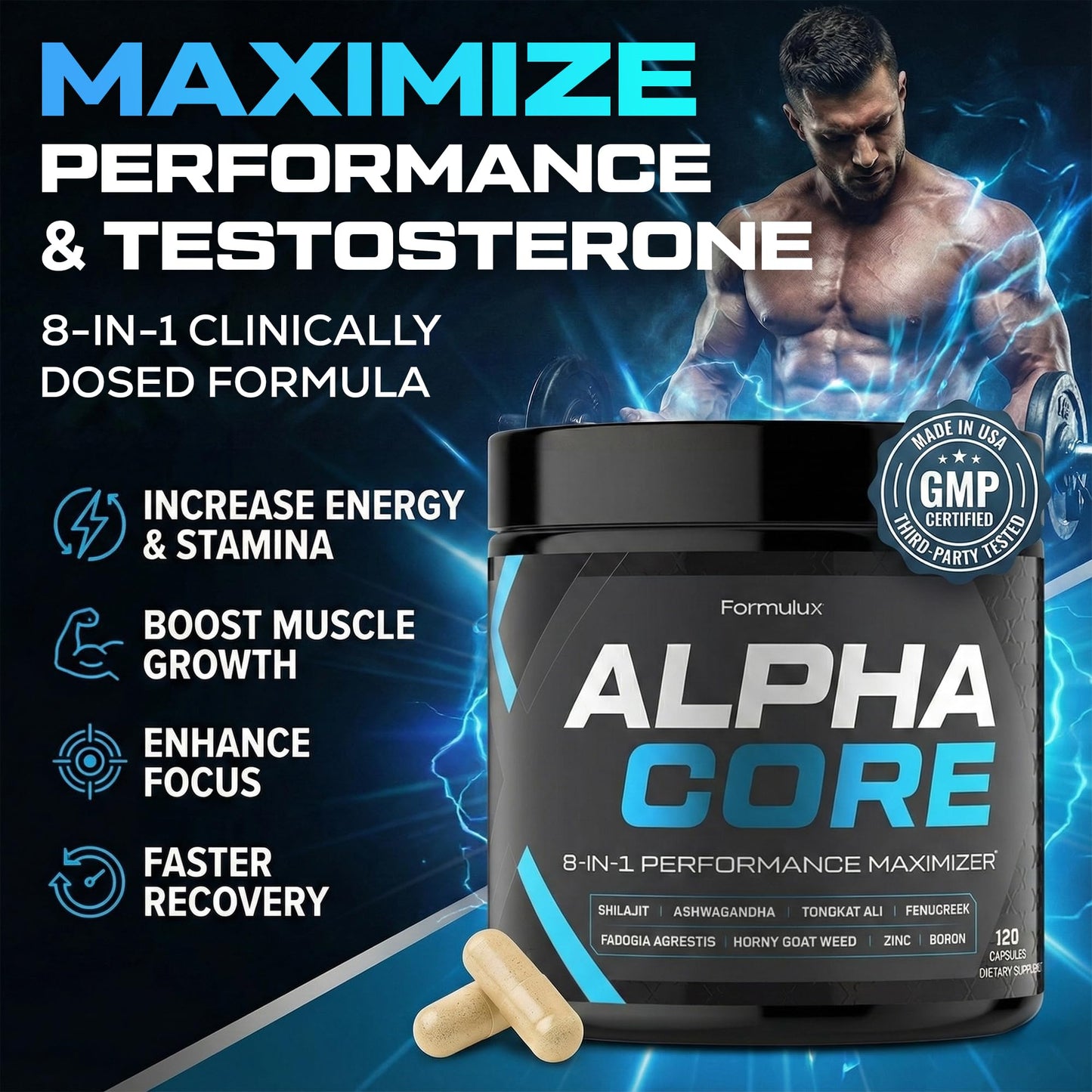Formulux Alpha Core 8-in-1 Testosterone Booster for Men 120 Capsules