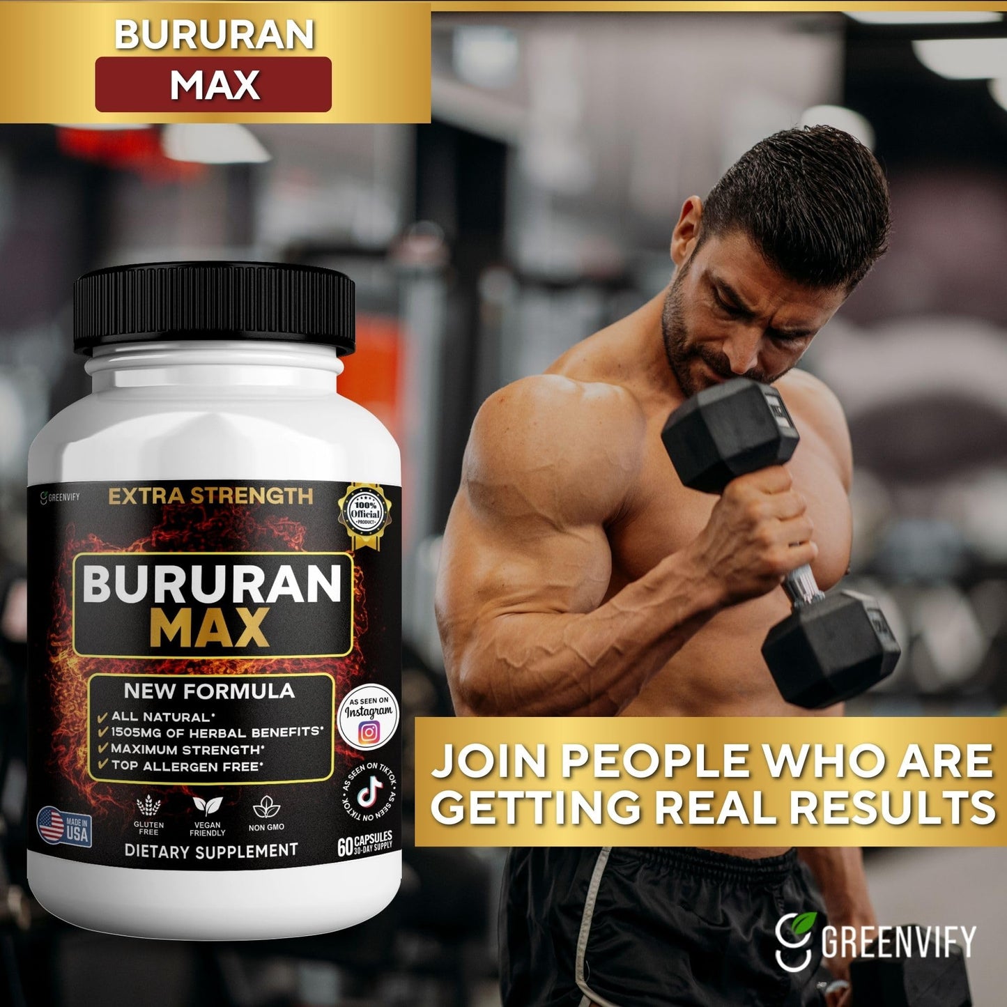 GREENVIFY Bururan Max Organic Maca Root Supplement Black Pepper 60 Capsules