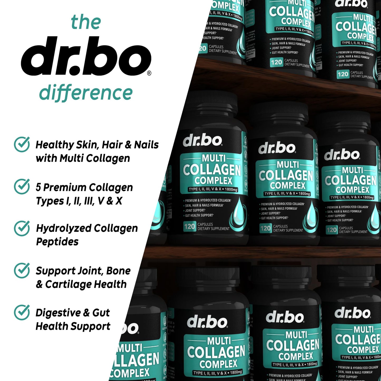 DR. BO Multi Collagen Peptides for Women & Men Capsules, 120 Count