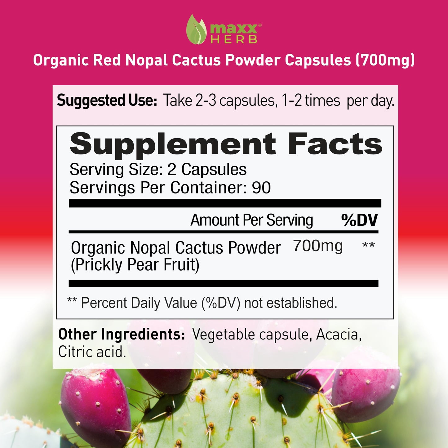 Maxx Herb Red Nopal Cactus Capsules 180 Count