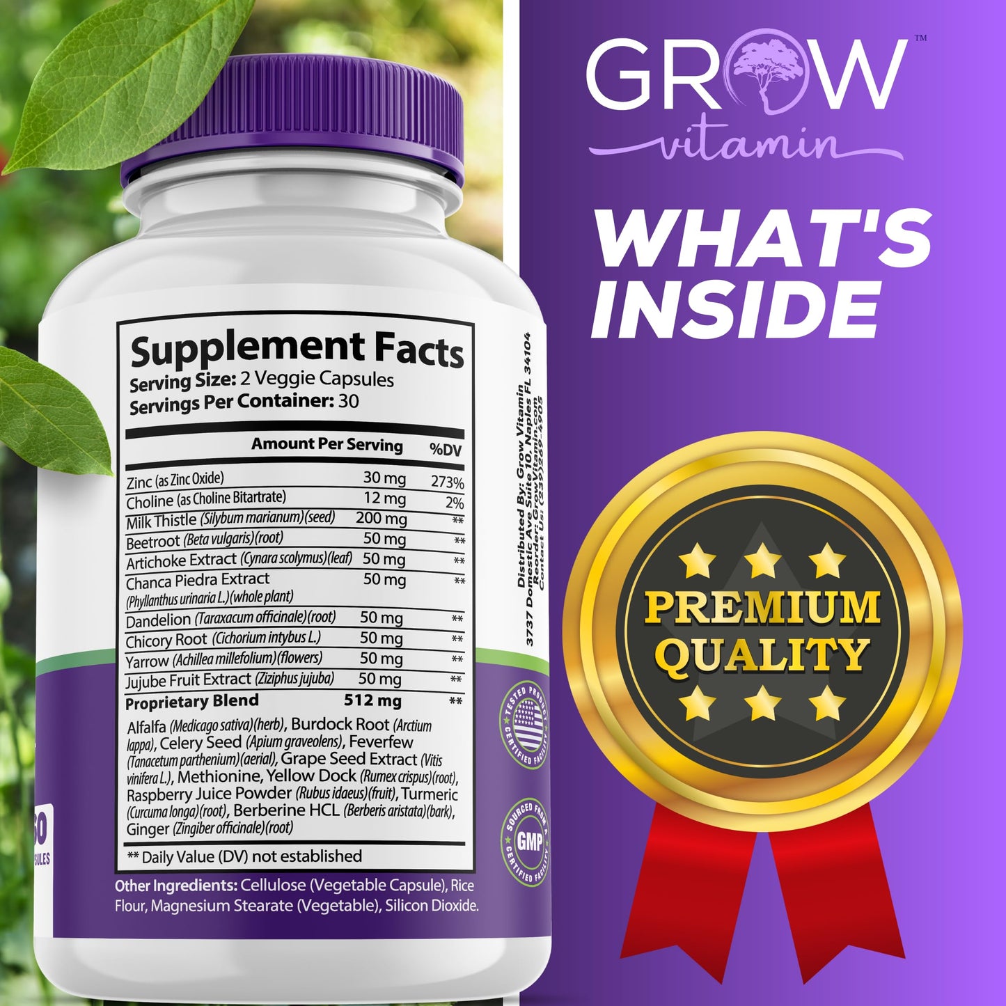 Grow Vitamin Liver Cleanse Detox Capsules with Unique Blend of Milk Thistle, Artichoke & Dandelion Extract - Liver Supplement Includes Turmeric, Beetroot & Choline, 60 Capsules