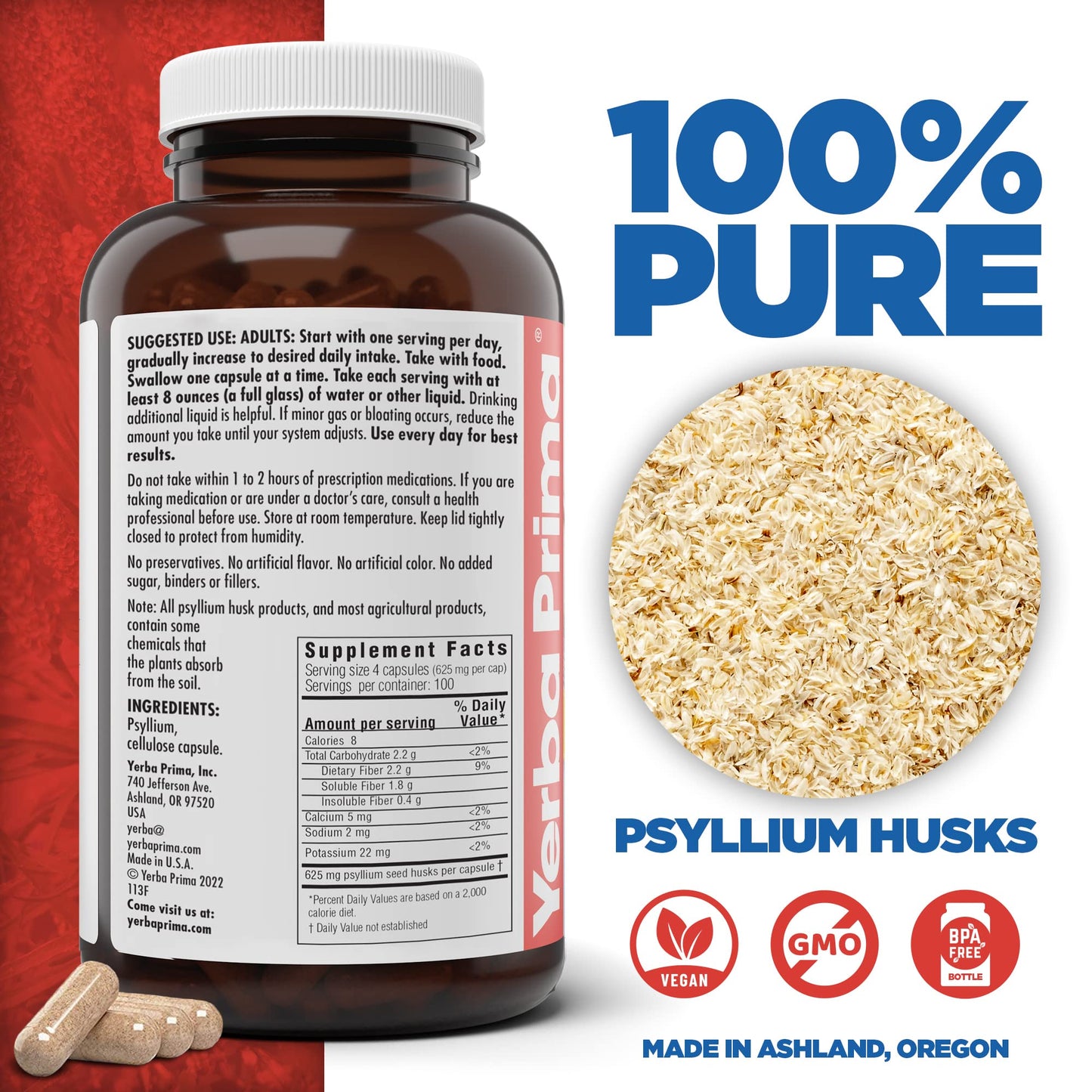 Yerba Prima Psyllium Husks Capsules, 400 Capsules