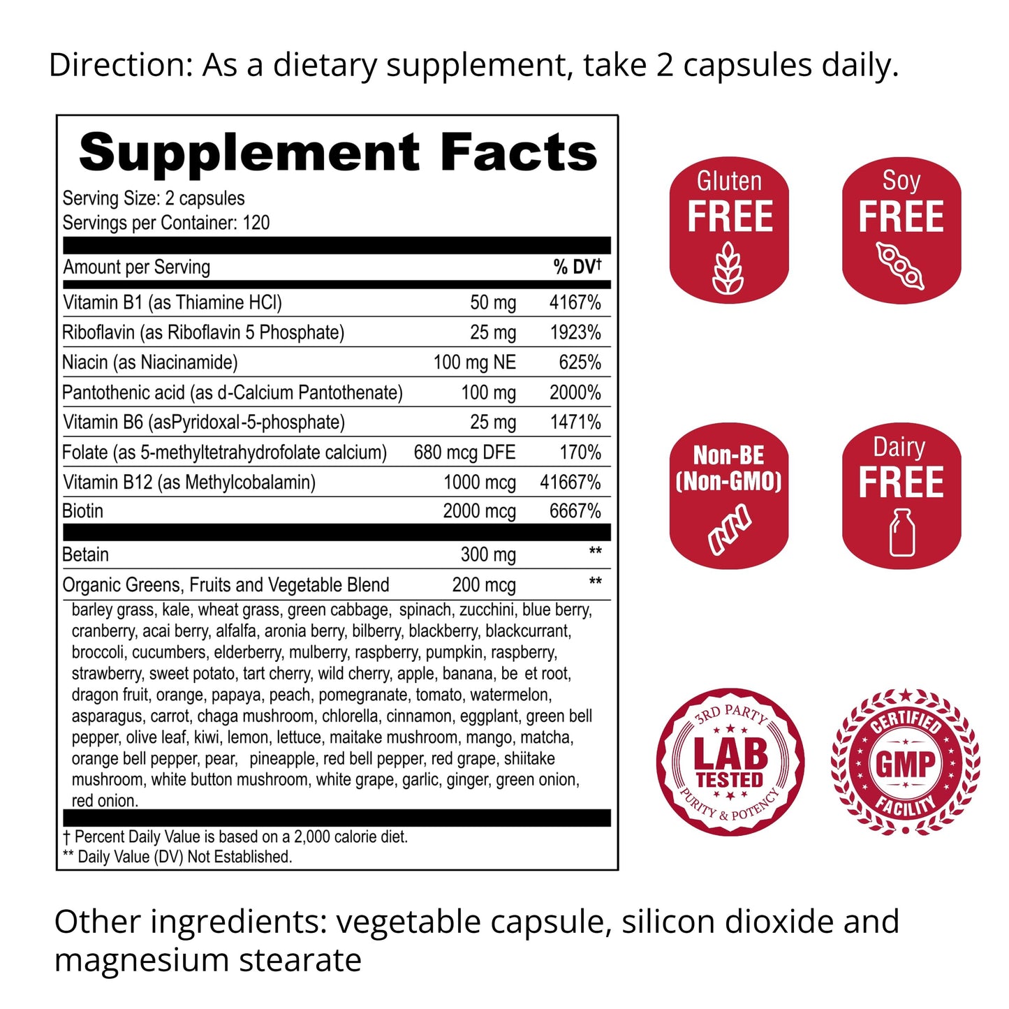 UpNourish Methylated B Complex Vitamins for Women and Men 240 Capsules