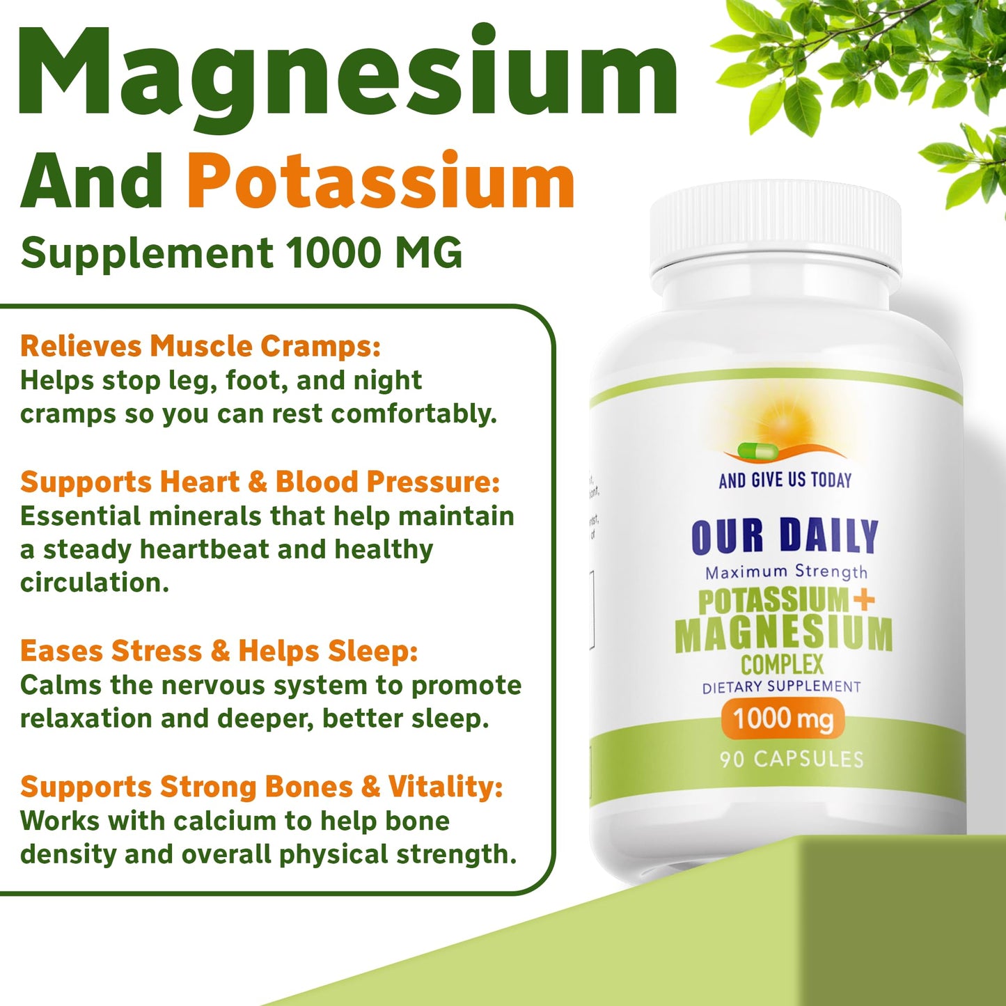 AND GIVE US TODAY OUR DAILY Daily Vites Potassium Magnesium Supplement 1000mg – Potassium 500mg & Magnesium 500mg – Magnesium Aspartate, Glycinate, Oxide, Gluconate & Citrate – Muscle, Heart & Electrolyte Support Capsules 90 Count