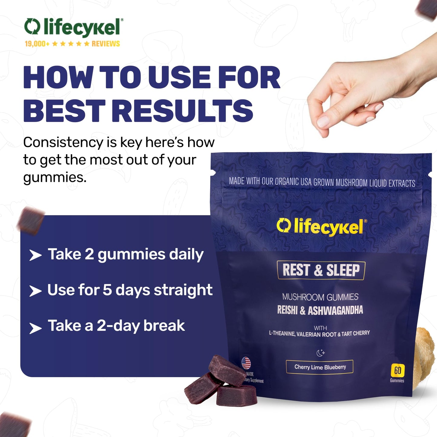 Life Cykel PM Rest & Sleep Mushroom Gummies, 60 Count