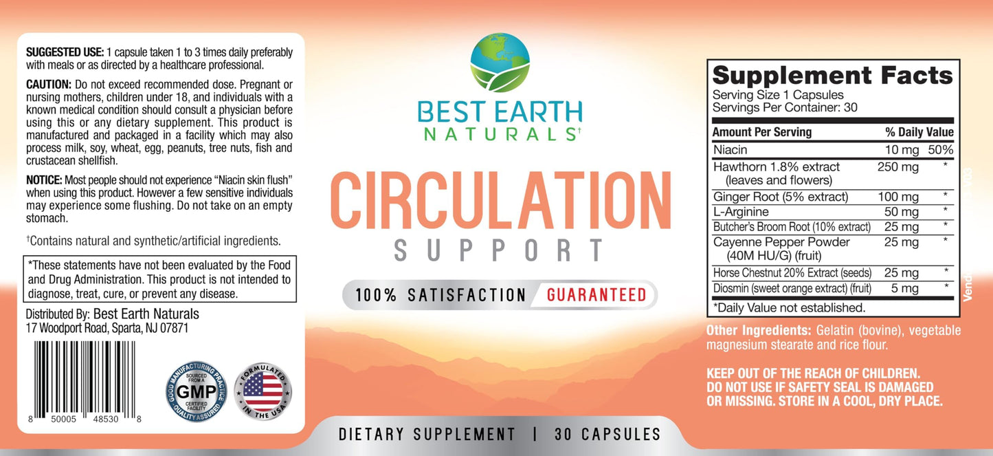 Best Earth Naturals Circulation Supplement - Balanced Formula for Optimal Circulatory Support Capsule, 1 Count