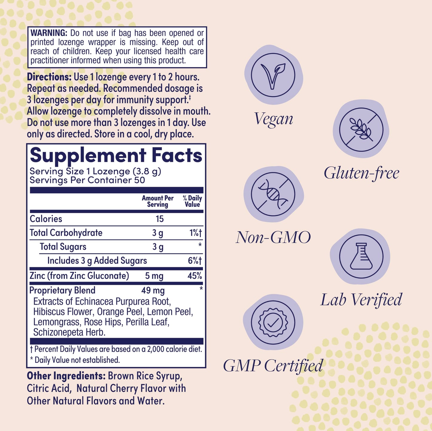 ZAND Immunity Cherry Echinacea Zinc Throat Lozenges, 50 Count