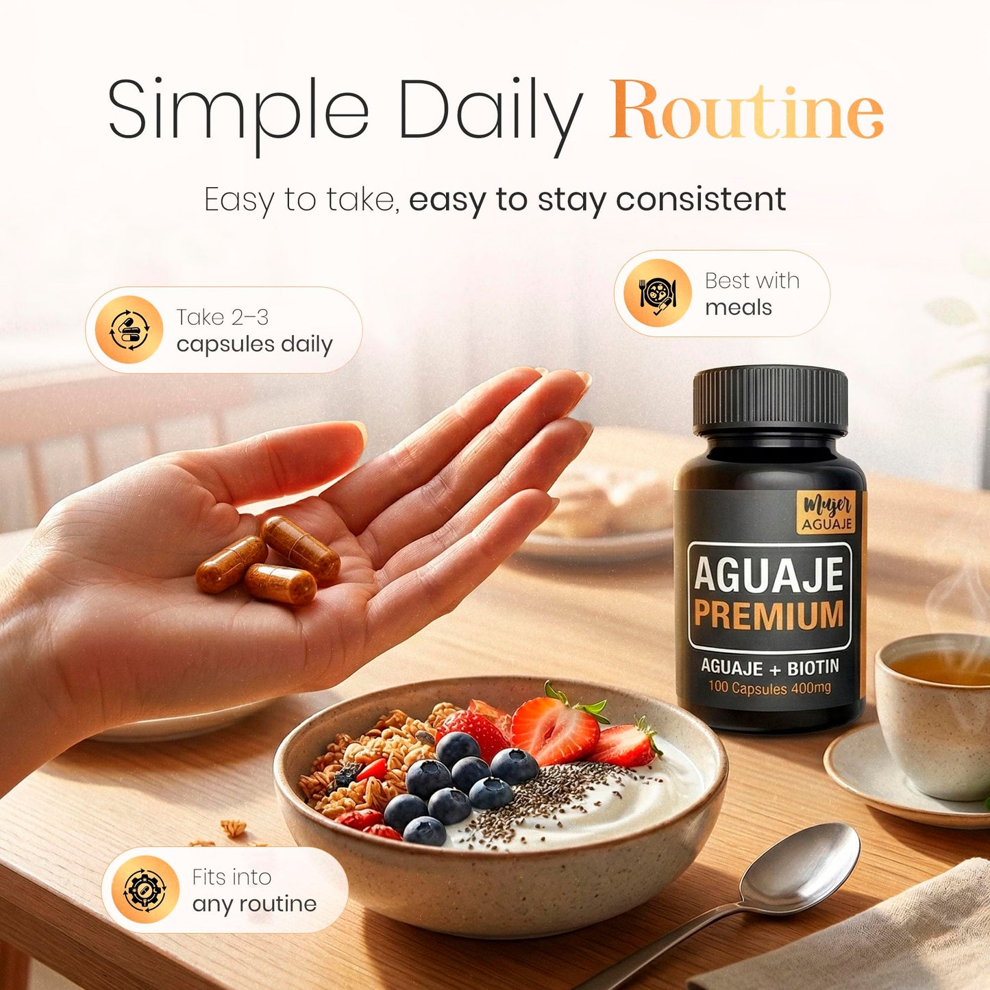 MUJER AGUAJE Aguaje Premium with Biotin 10,000 mcg Capsule, 1 Count