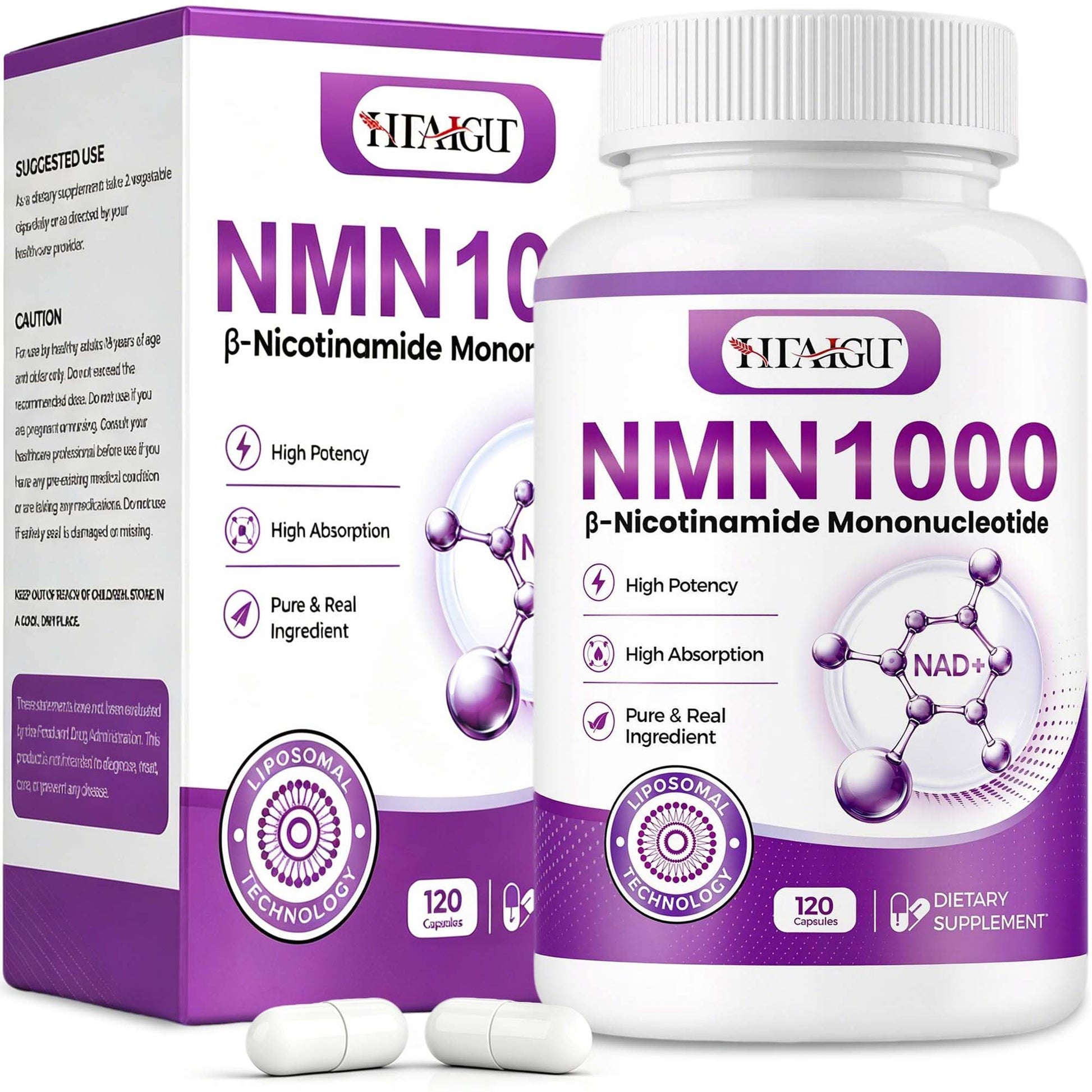 HEALGUT Liposomal NMN Supplement 1000mg Per Serving, 99.9% Pure NMN (Nicotinamide Mononucleotide) for NAD+ Support, Cellular Energy, Healthy Aging & Longevity, Higher Absorption, 120 Capsules