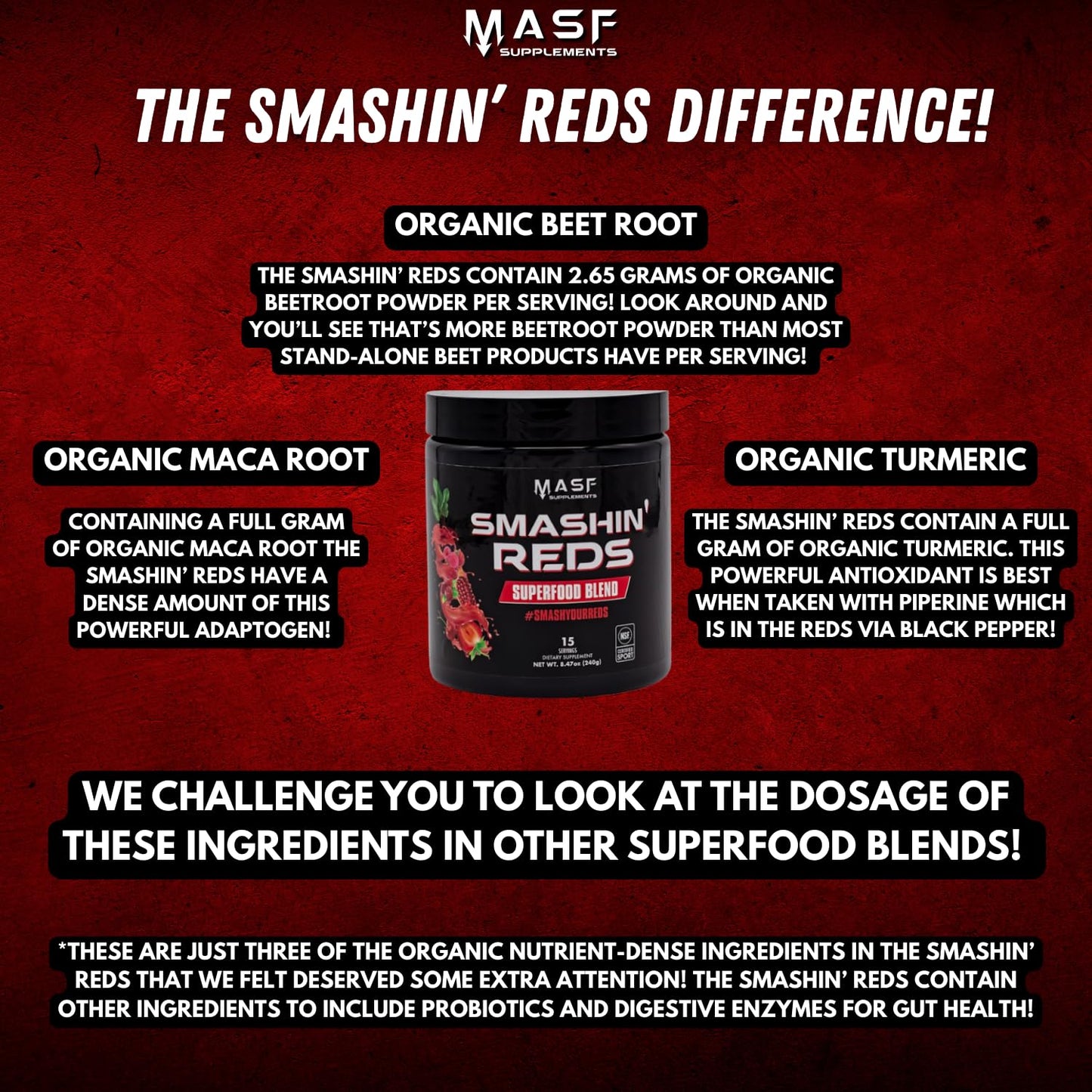 MASF Smashin' Reds Organic Superfood Supplements Powder 8.47 Ounce