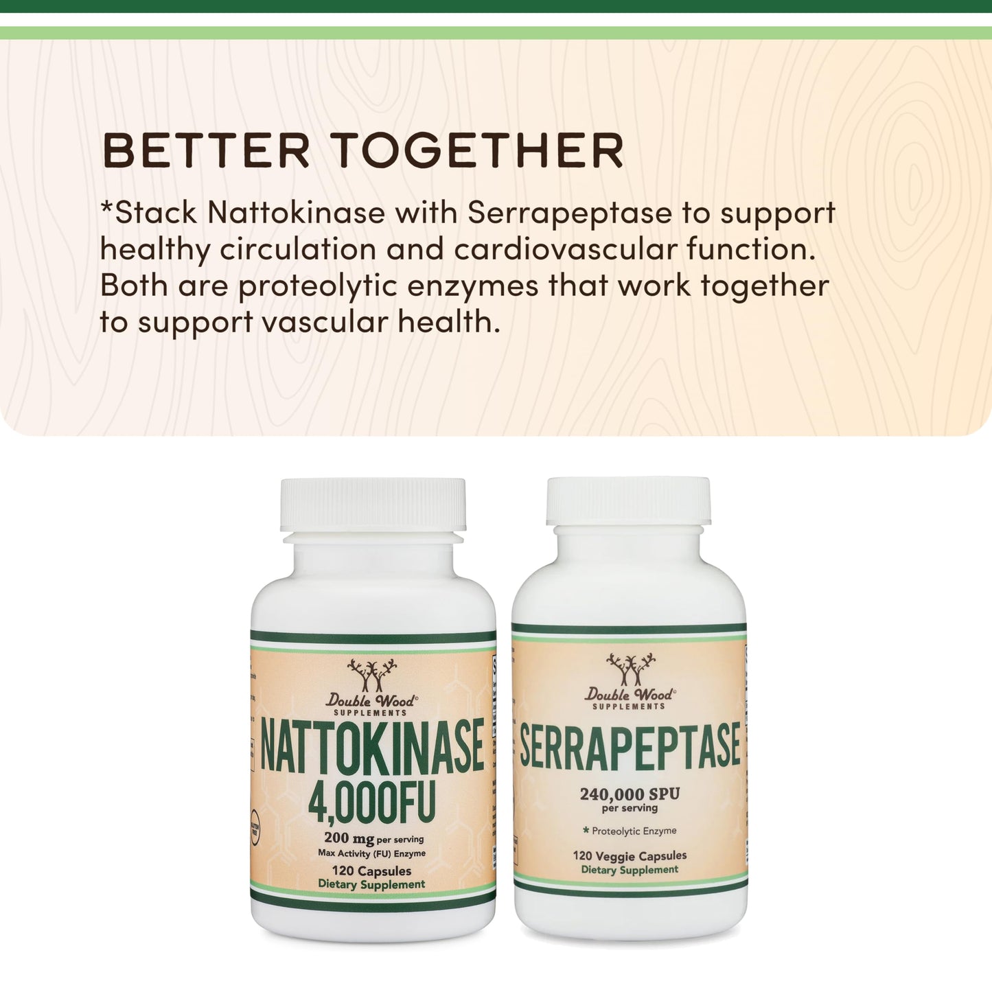 Double Wood Supplements Nattokinase 2,000 FU Cardiovascular + Blood Pressure Support, 120 Capsules