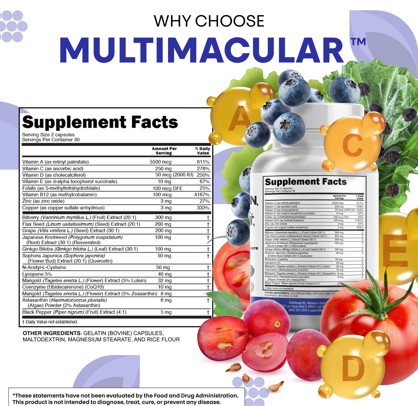 Clean Nutraceuticals Eye Vitamins with Bilberry Lutein Zeaxanthin Capsules, 60 Count