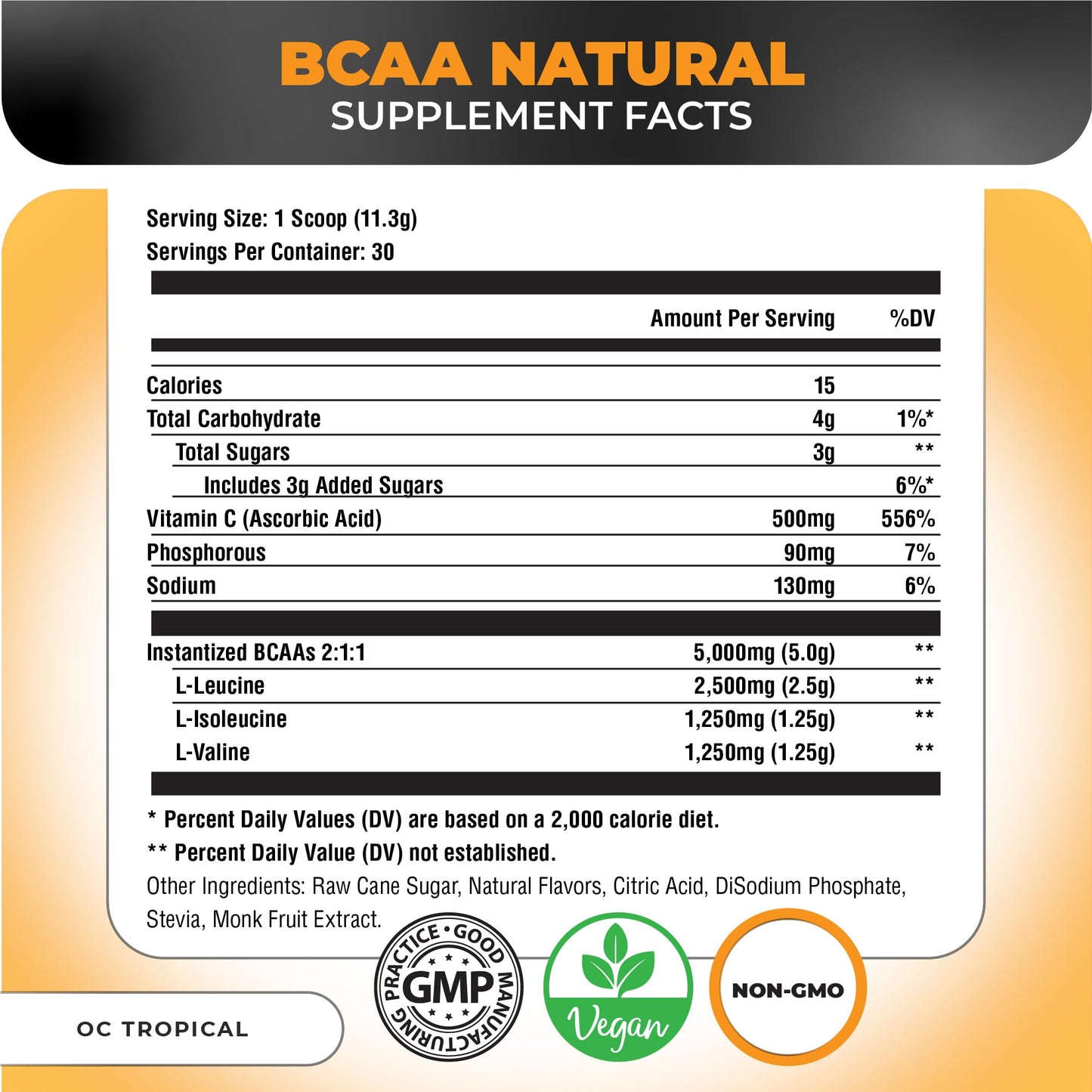 Nutrology BCAA Natural Orange Coconut Flavor Powder 10.82 oz