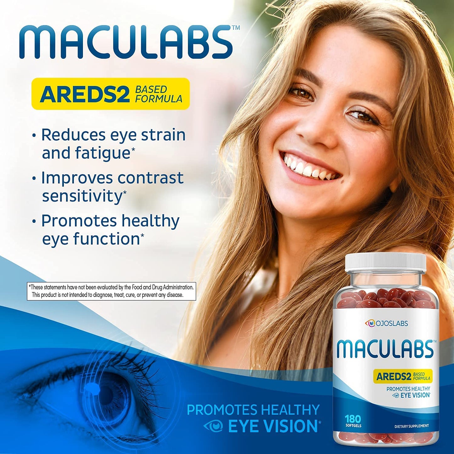 OjosLabs AREDS 2 Based Formula Eye Vitamins with Lutein & Zeaxanthin for Macular Health, 180 Softgels